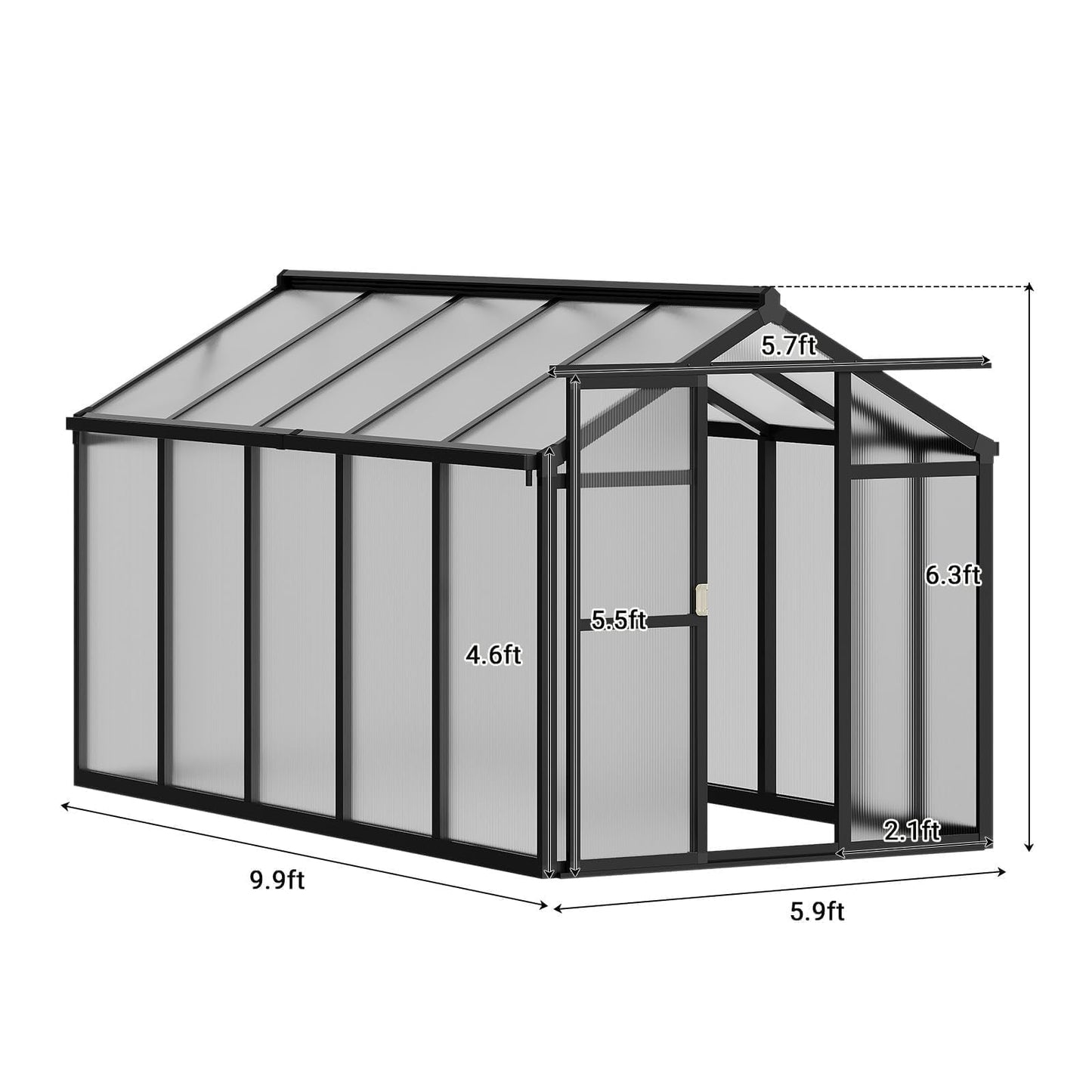 6x10 FT Greenhouse for Outdoors, Polycarbonate Greenhouse with Roof Vent, Ground Nails, Lockable Push Door, Aluminum Large Walk-in Green House for Outside Garden Backyard, Patio, Lawn, Black