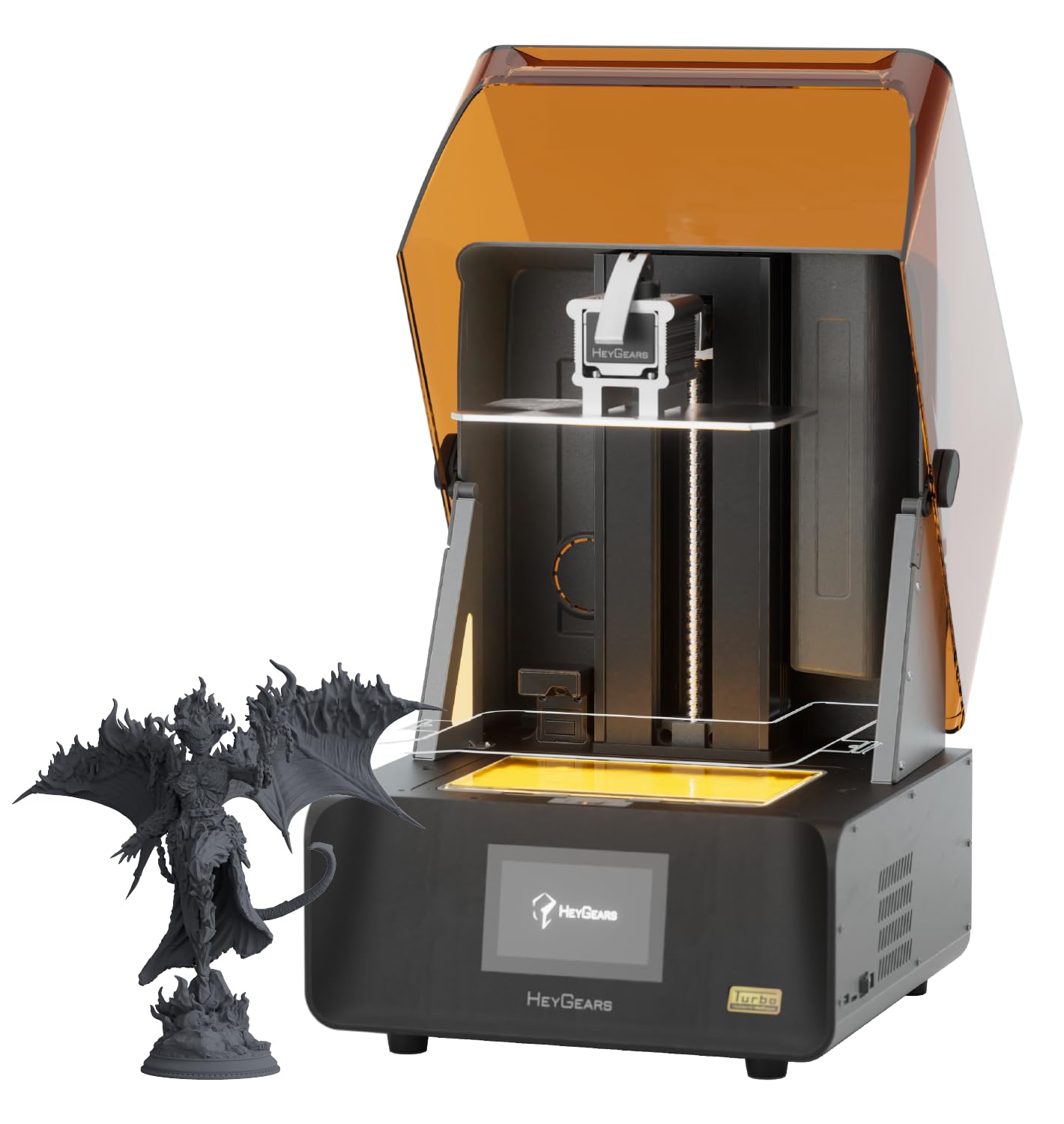Heygears Reflex RS Turbo Resin 3D Printer with Amber Screen, High Contrast Ratio of 566:1, Delivering ±2μm High Precision and 4.5s/Layer High Speed, C5 Industrial Z-Axis and Auto Leveling