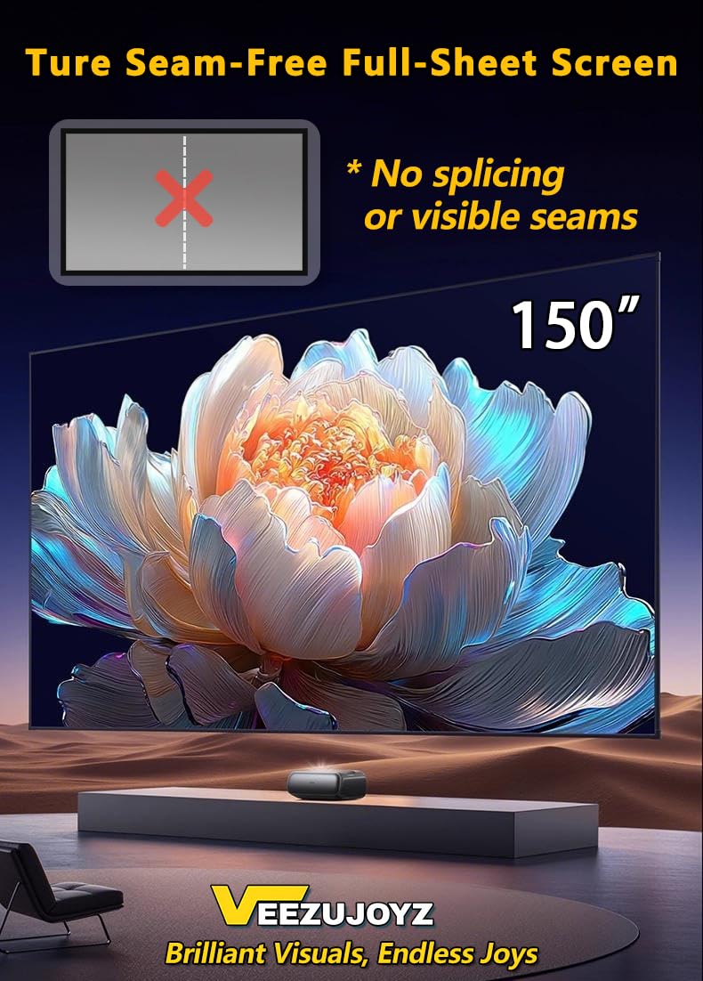 ALR Screen for UST Projector, 150 inch ALR Fixed Frame Projector Screen Wall Mount 16:9 8K/4K 3D, Grey Projection Screen, 0.39 inch Ultra-Narrow Bezel for Movies and Games
