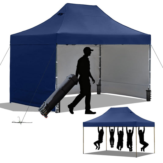 10x15 Heavy Duty Pop Up Canopy Tent, Outdoor Commercial Easy Up Canopy Outdoor Party Tents with 3 Removable sidewalls and Wheeled Bag for Events, Parties, Weddings (Navy Blue)