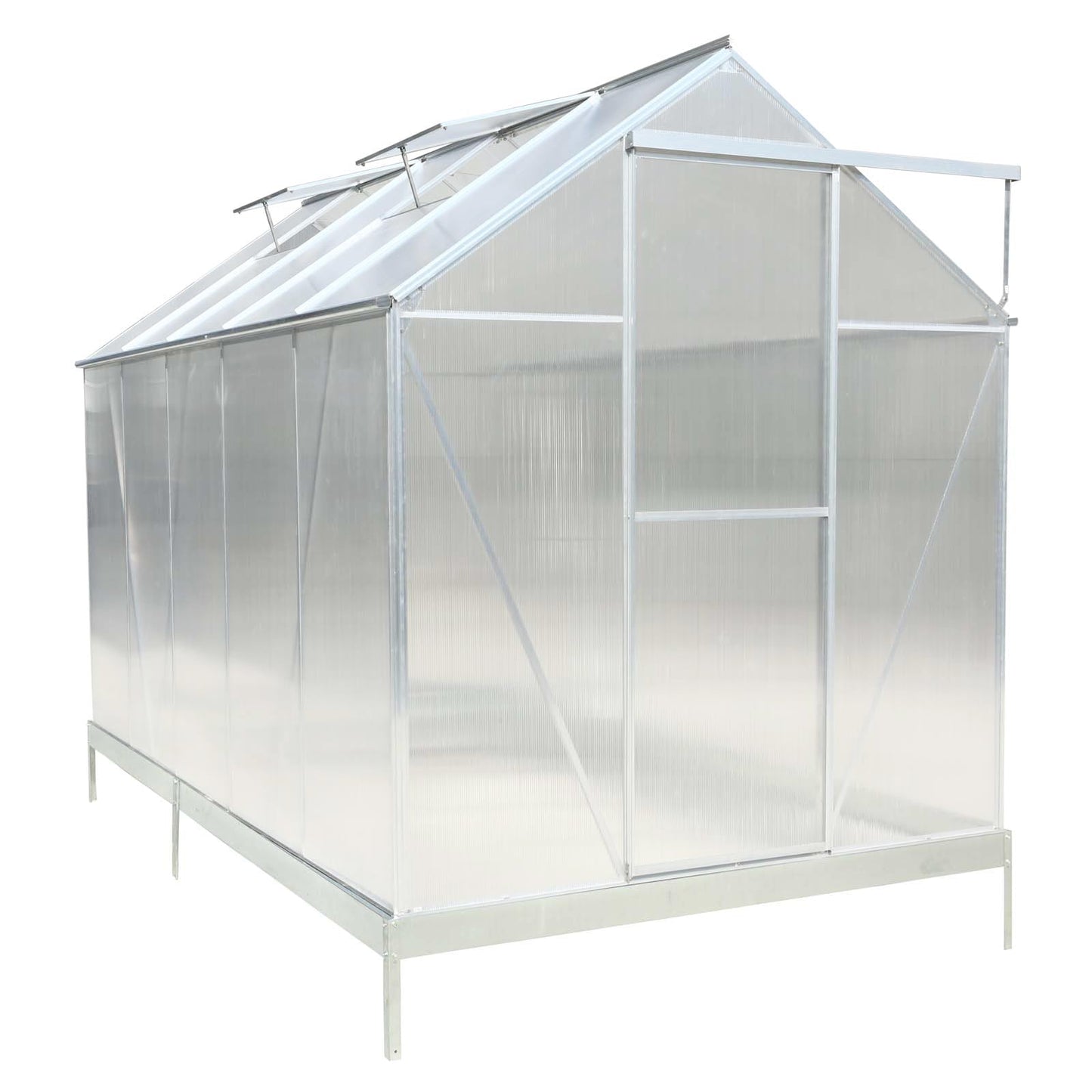 Ball & Cast 10x7 FT Greenhouse,Polycarbonate Heavy Duty Outdoor Aluminum Walk-in Green House Kit with Rain Gutter and Vent,Plant Base w/ Sliding Door,for Backyard Garden,Silver