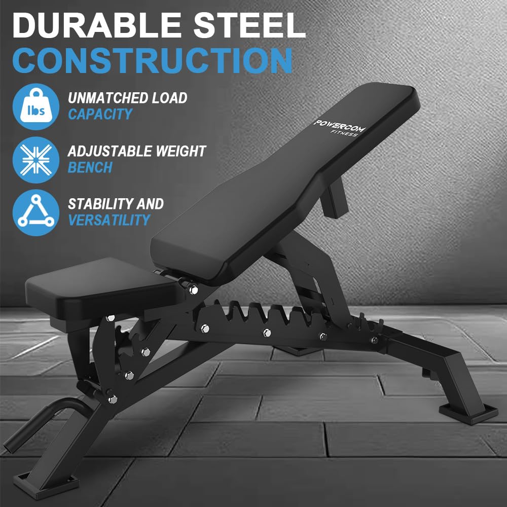 Strength Weight Bench 32 Adjustable Positions Training Benches - Heavy Duty Home Gym Equipment with 1300 LBS Weight Capacity Durable Steel Construction Incline Decline Bench for Full Body Workout (Black)