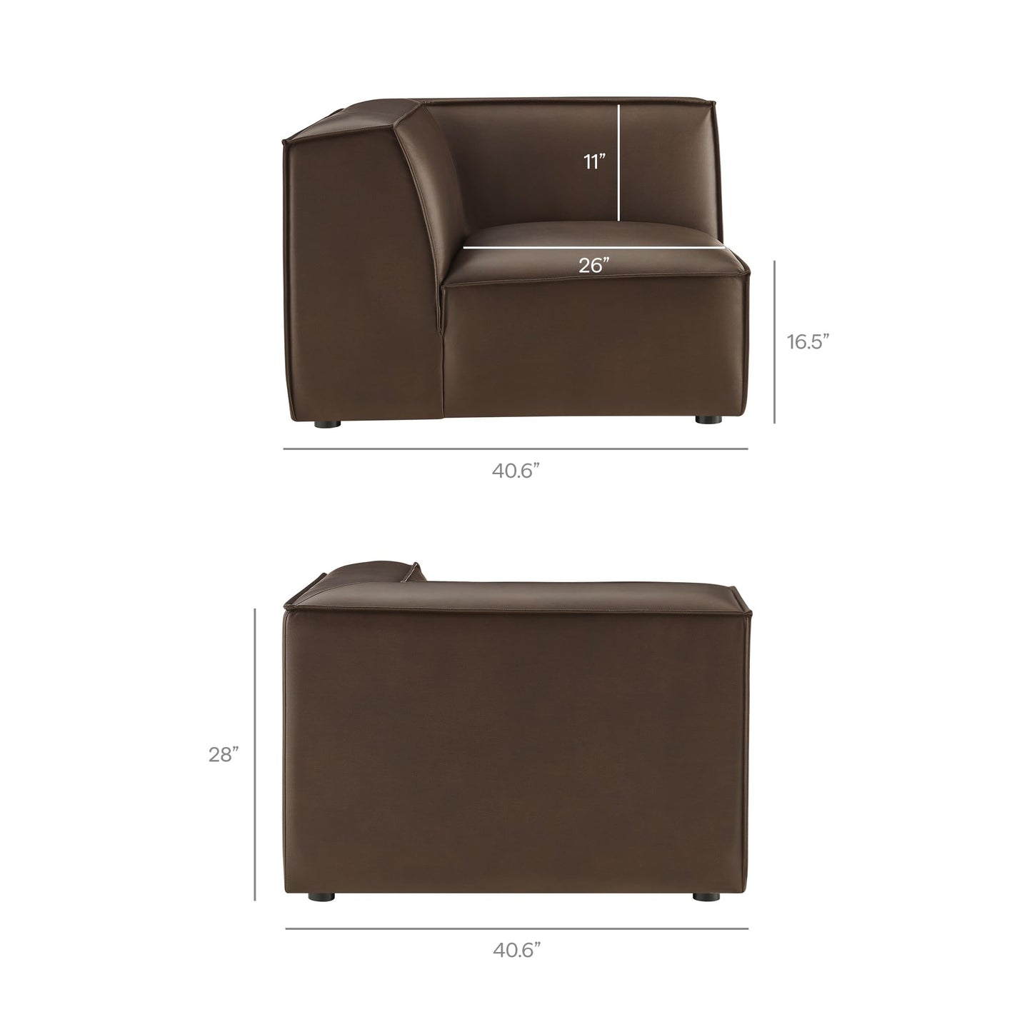 Modway Restore Faux Leather Modular Corner Chair in Espresso - Living Room Vegan Leather Upholstered Single-Arm Accent Armchair for Sectional Sofa with Coil Seat Support and French Piping