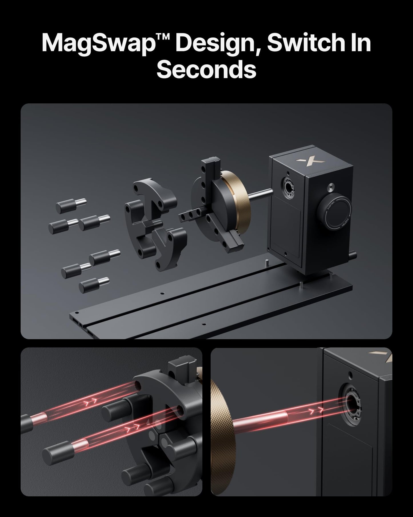 xTool RA3 World's First Smart MagSwap Rotary for xTool P3, F2 Ultra, F1 Ultra, F2 Laser Engraver, 360° LiDAR Mapping Alignment, Intelligent Rotary that Masters Engraving on Rings, Tumblers & Ornaments