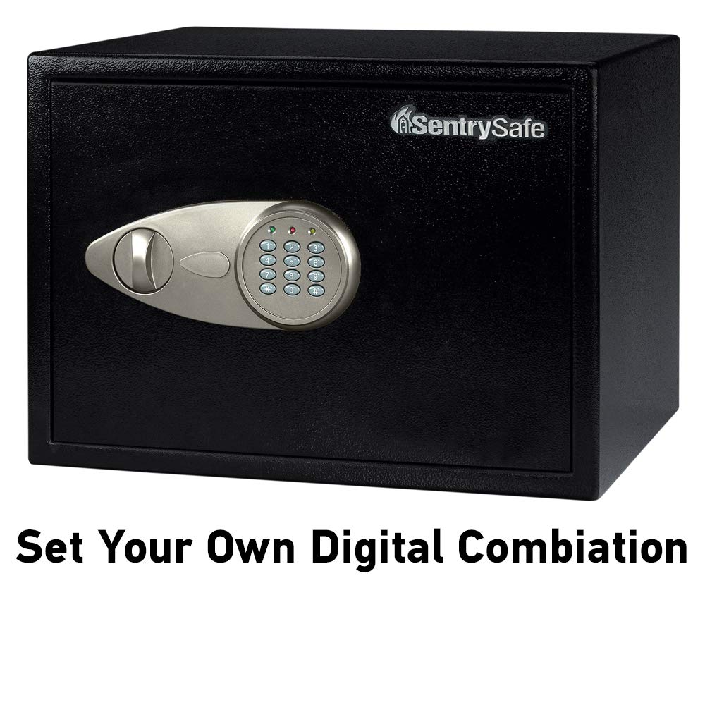 SentrySafe Black Home Safe with Shelf and Digital Keypad, Large Safe for Laptop, Documents, Money, Exterior: 10.6 x 16.9 x 14.6 Inches, X125
