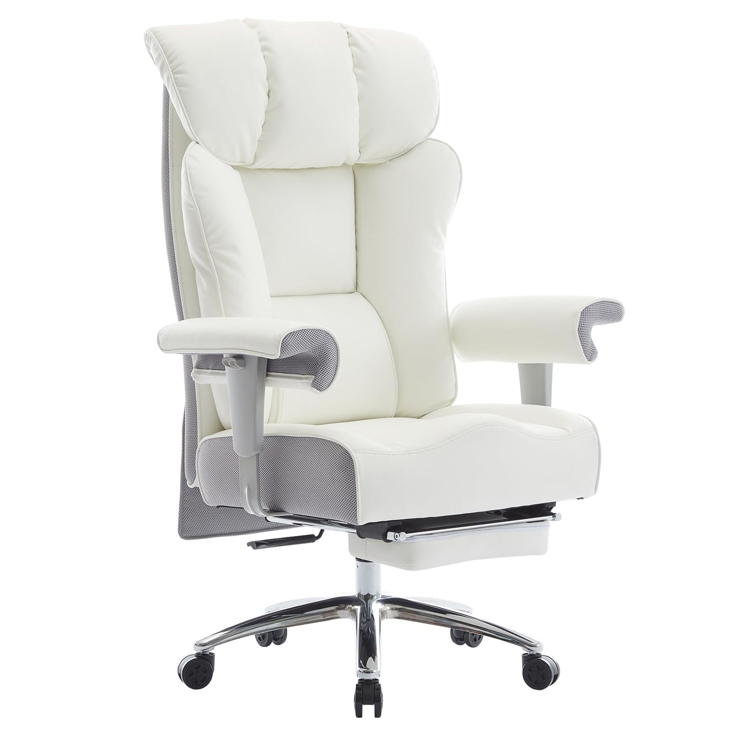 Efomao Big and Tall Executive Office Chair 400lbs - White Desk Chair for Women with Footrest, 24" Wide Ergonomic Pocket Spring Cushion Seat, Heavy Duty Computer Chair for Home Office, Gaming
