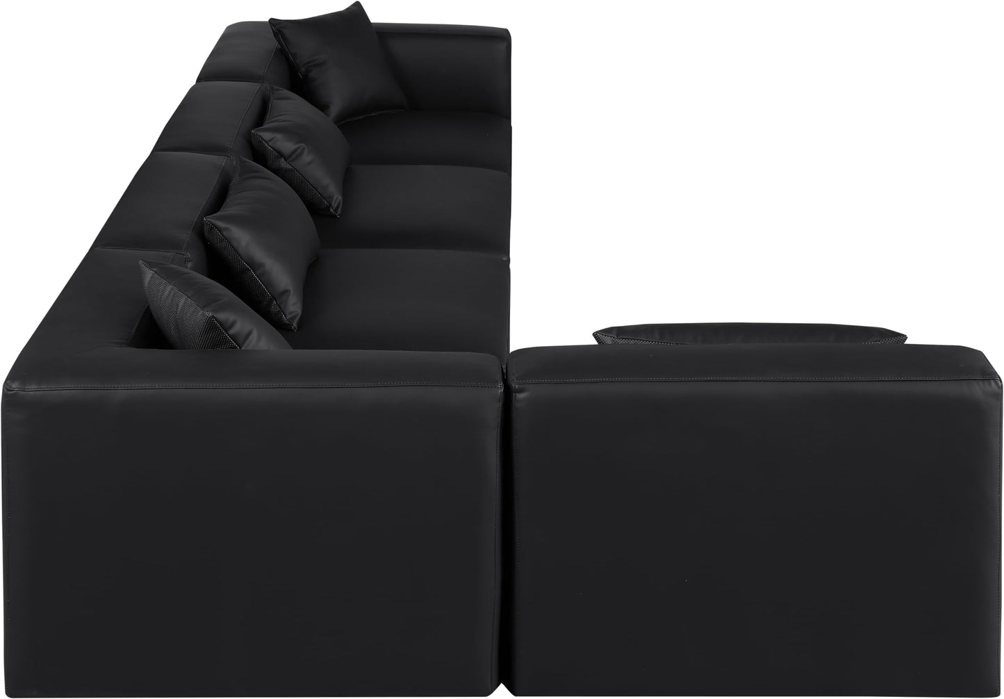 Meridian Furniture 668Black-Sec5D Cube Collection Modern | Contemporary Modular Sectional with Soft Black Vegan Leather, Modular to Create Infinite Configurations, 144" W x 72" D x 26" H, Black
