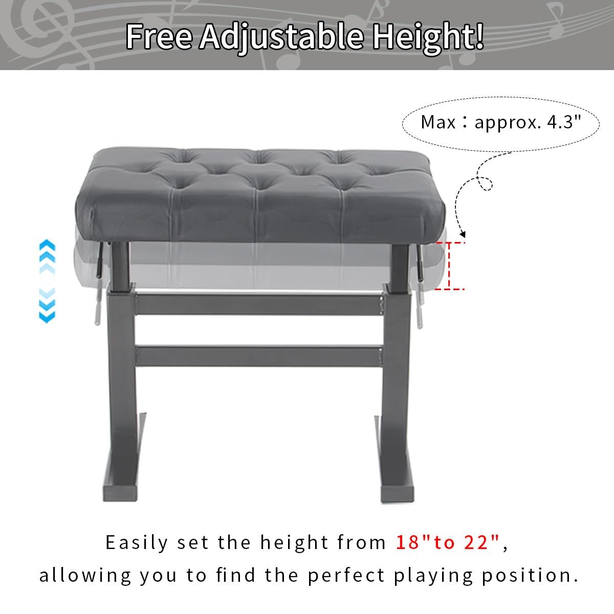 lumizone Hydraulic Lifting Piano Bench Height Adjustable Tufted