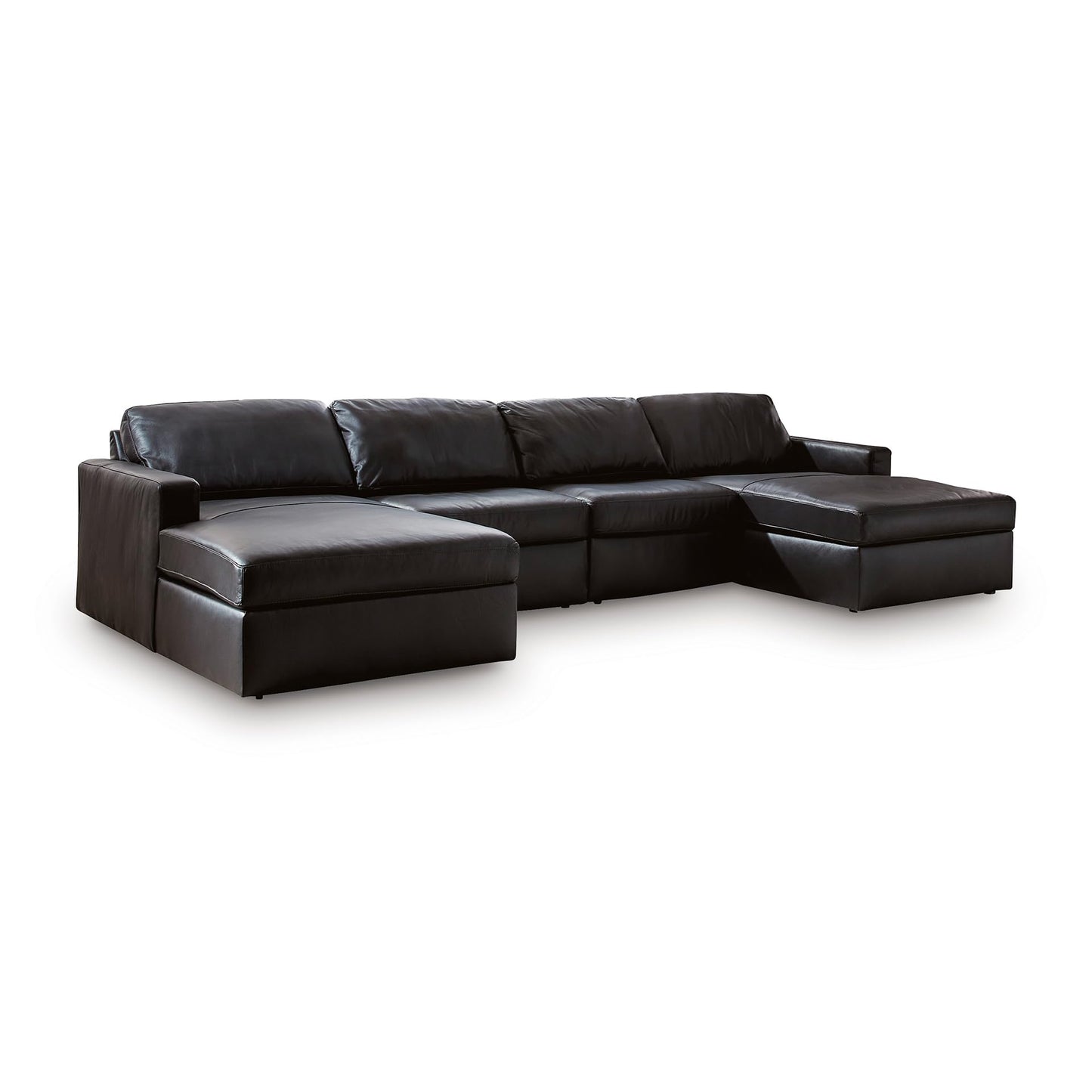 Signature Design by Ashley Modmax II Double Chaise Sectional Sofa, Modular Design, Top Grain Leather Seating, Contemporary Sectionals for Living Room Lounging, Black