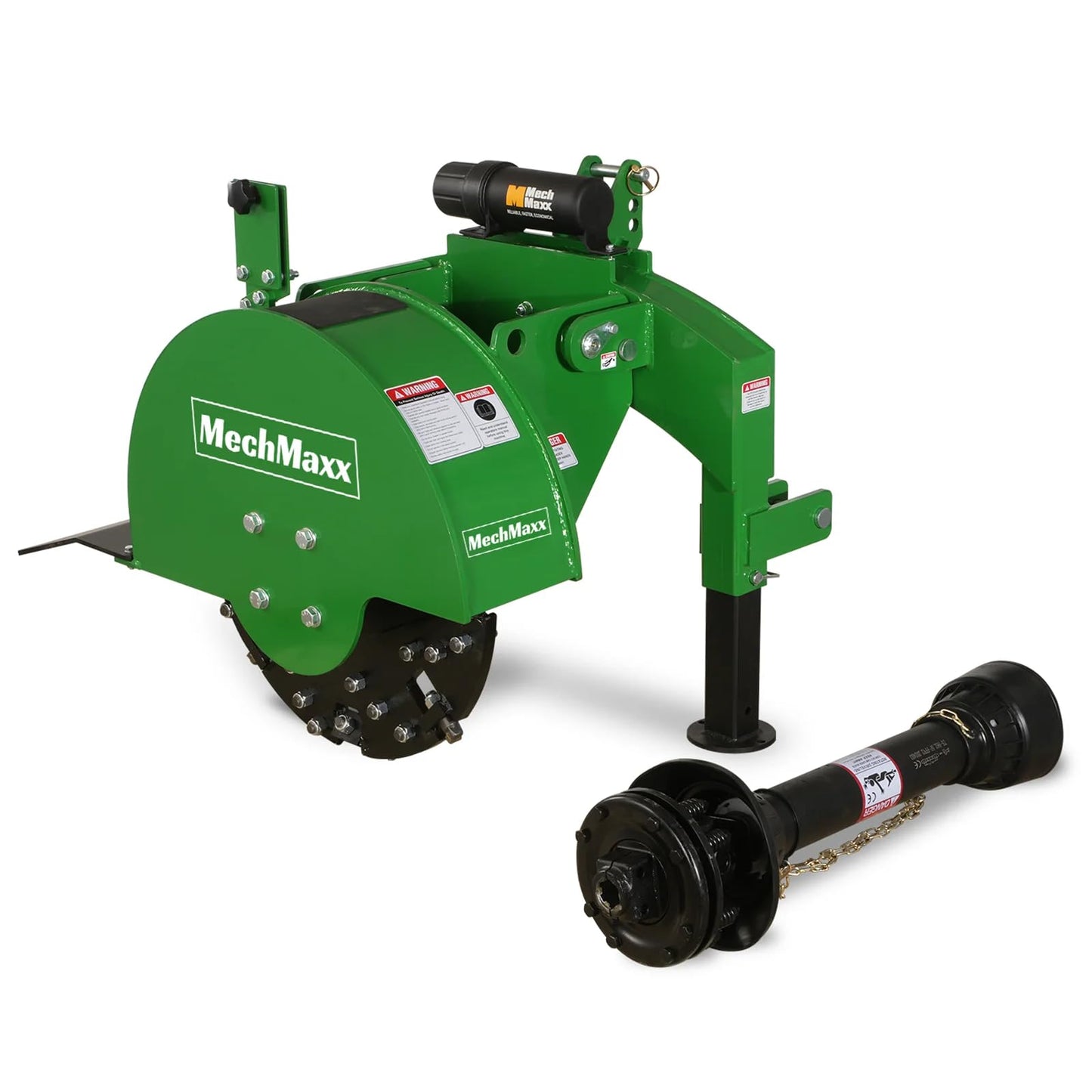 MechMaxx Heavy Duty 3-Point PTO Powered Stump Root Grinder For 15-45HP Tractors With 34 Carbide Teeth, 6'' Cutting Depth, 24'' Flywheel Diameter, Model SG24 Green