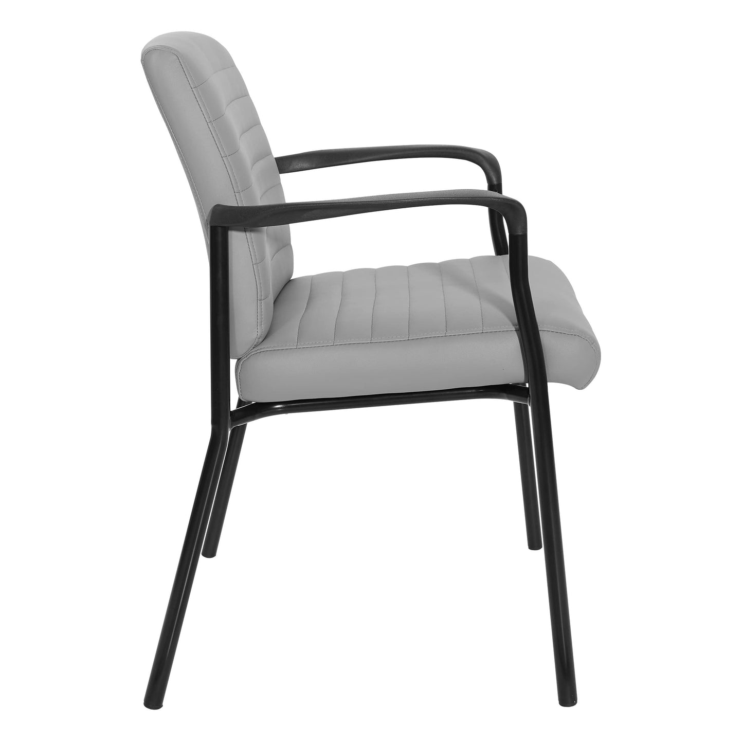 Office Star FL Series Faux Leather Padded Guest Chair with Built-in Lumbar Support, Charcoal Grey with Black Frame