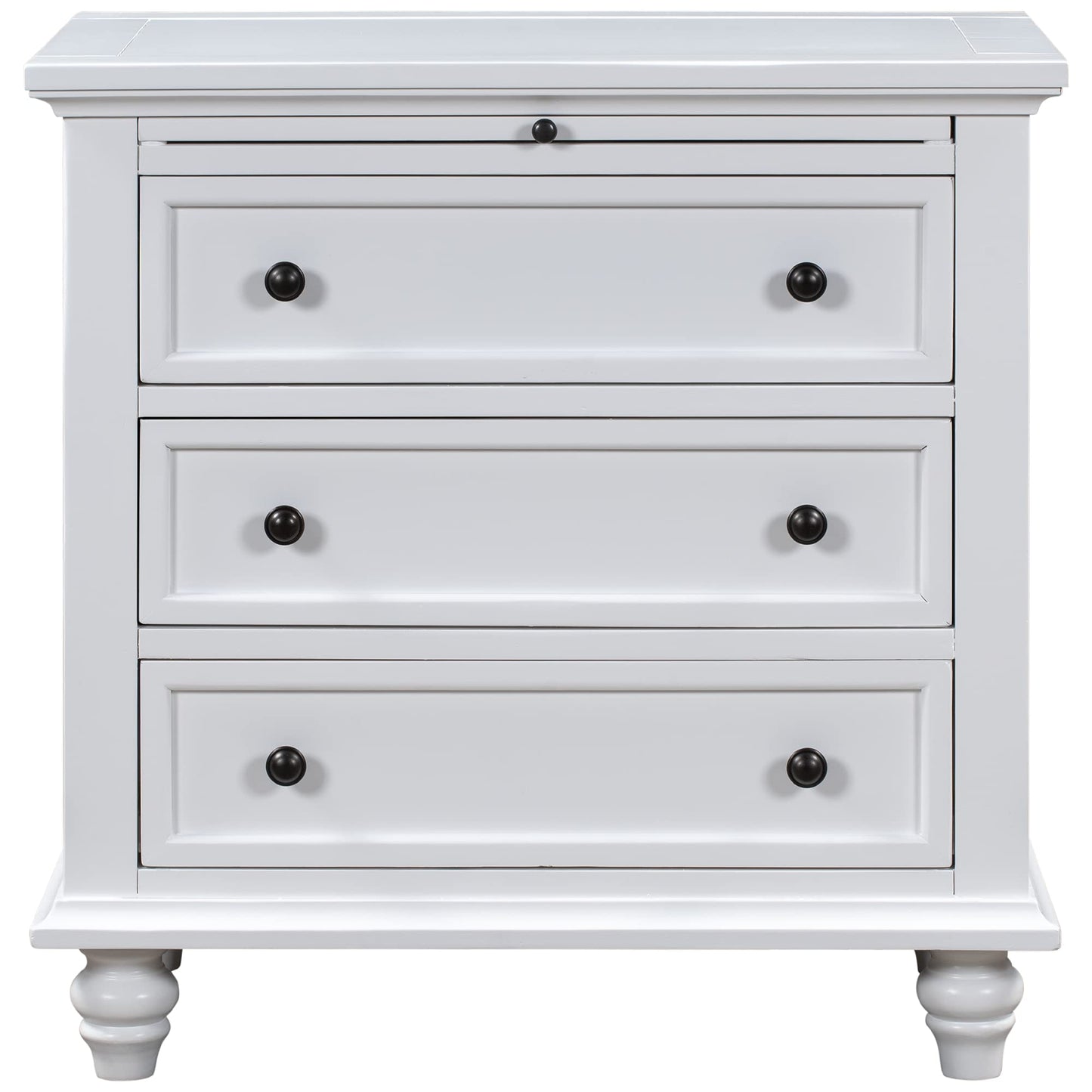 Merax Wood Nightstand with Drawers, Large Farmhouse Bedside End Table with Storage & Pull Out Tray, White