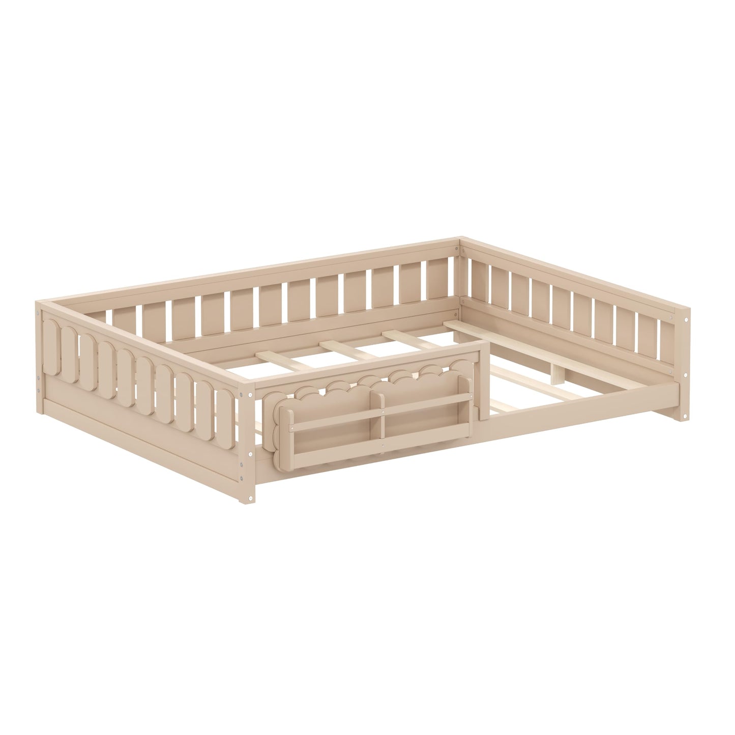 Merax Full Size Platform Bed with Guardrail, Storage Bookshelves - Solid Pine Wood & MDF, No Box Spring Needed, High Weight Capacity (600lbs), Easy Assembly, Natural