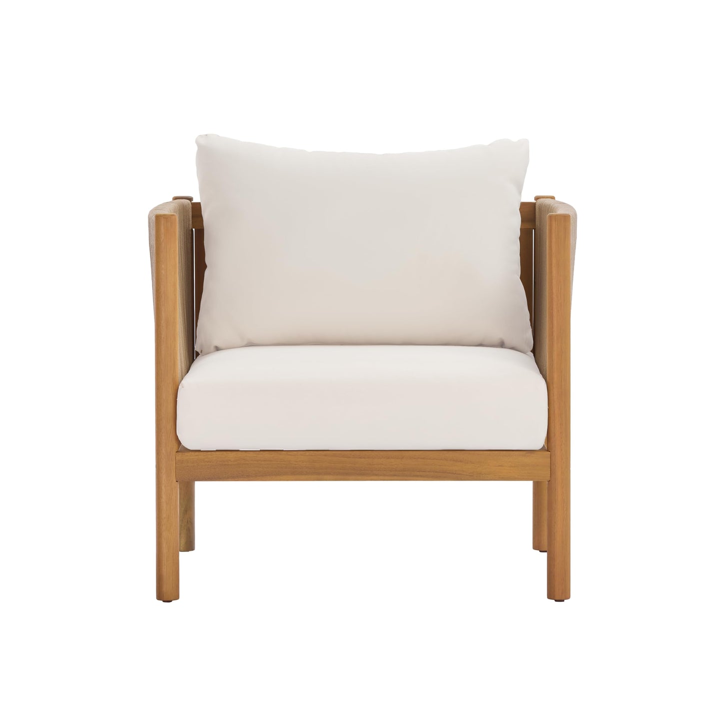 Christopher Knight Home Mayeq 4-Piece Acacia Wood Patio Furniture Set, Outdoor Conversation Sofa Set with Club Chair and Coffee Table, Patio Sectional Chat Set for Backyard Balcony, Teak+Cream
