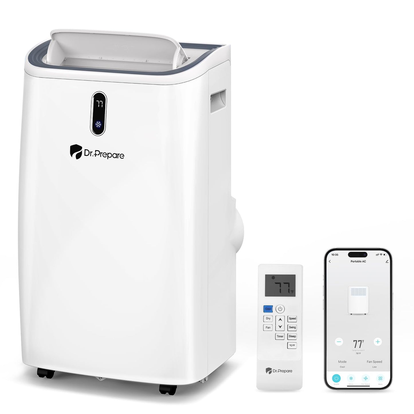 DR.PREPARE 14,000 BTU Portable Air Conditioner with WiFi Enabled, Cooling, Dehumidifier, Fan & Sleep Modes 4-in-1 Portable AC w/Remote Control & 67'' Window Kit, Cools Up To 700 sq. ft, 1-24H Timers