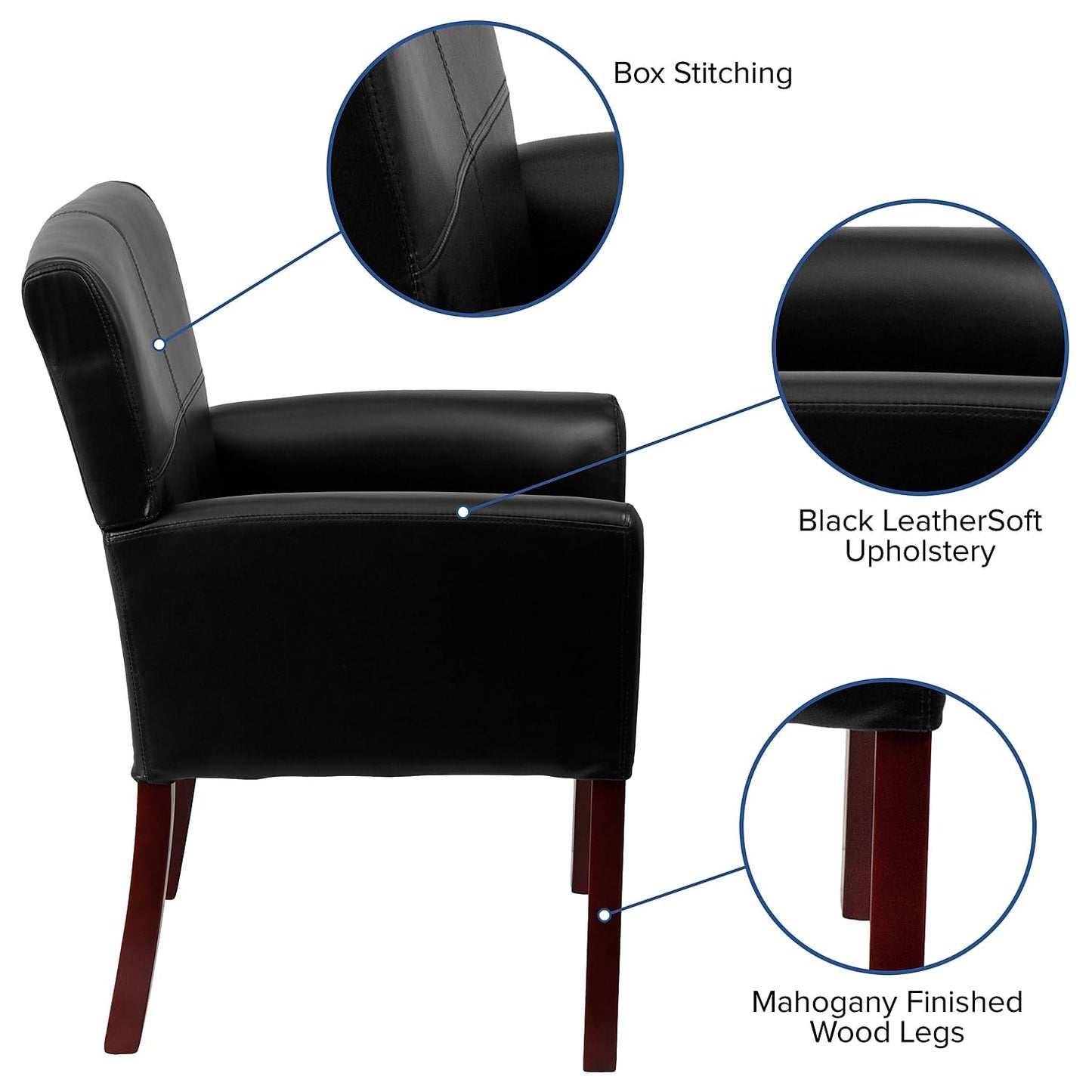 Flash Furniture Taylor LeatherSoft Upholstered Executive Side Reception Chair, Lobby Chair with Cushions and Padded Arms, Black