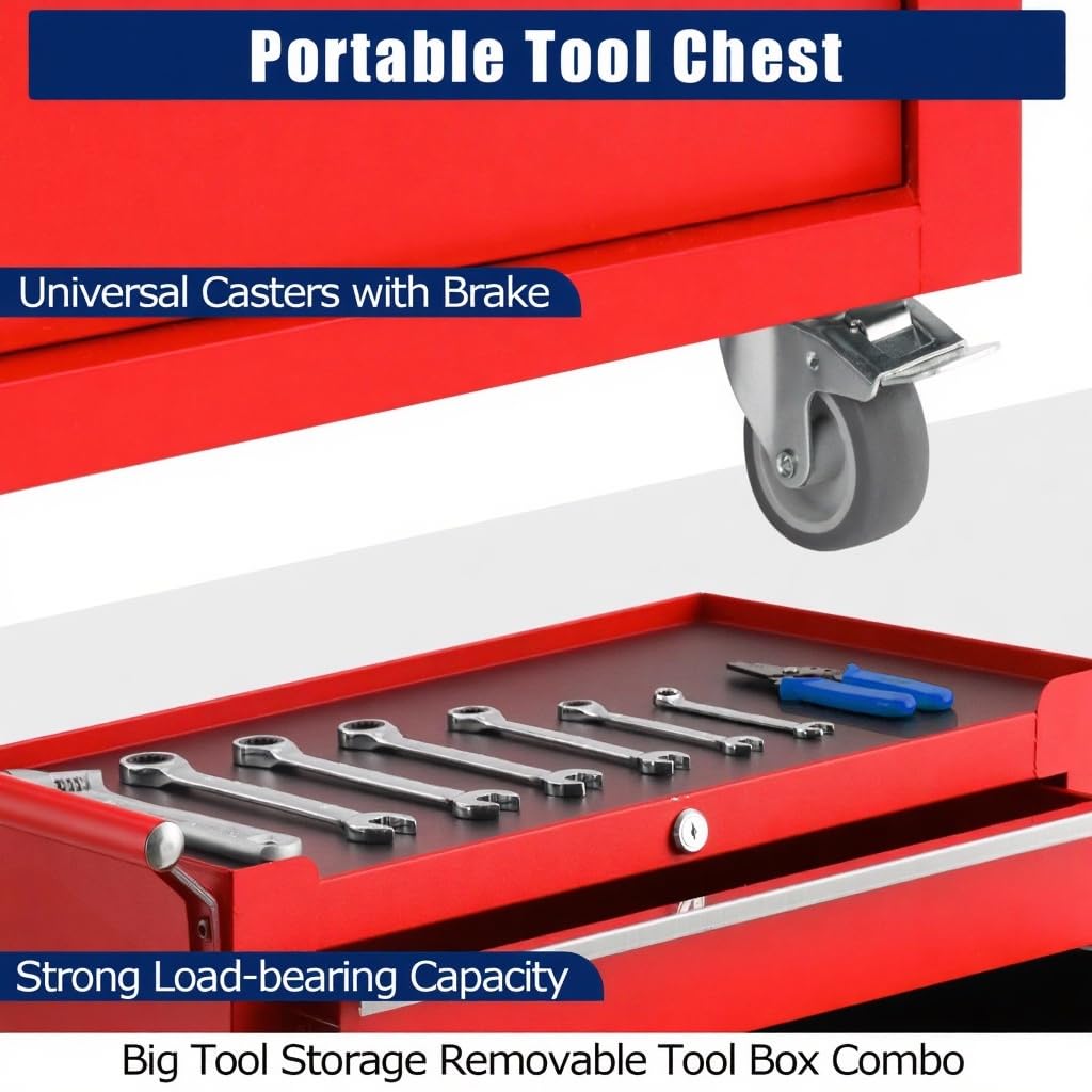 Rolling Tool Chest, 5 Drawers Tool Storage Cabinet with Wheels, Portable Tool Cabinet Organizer with Locking System & Drawer Liners,Universal Lockable Wheels, Tool Storage Cart for Garage, Workshop