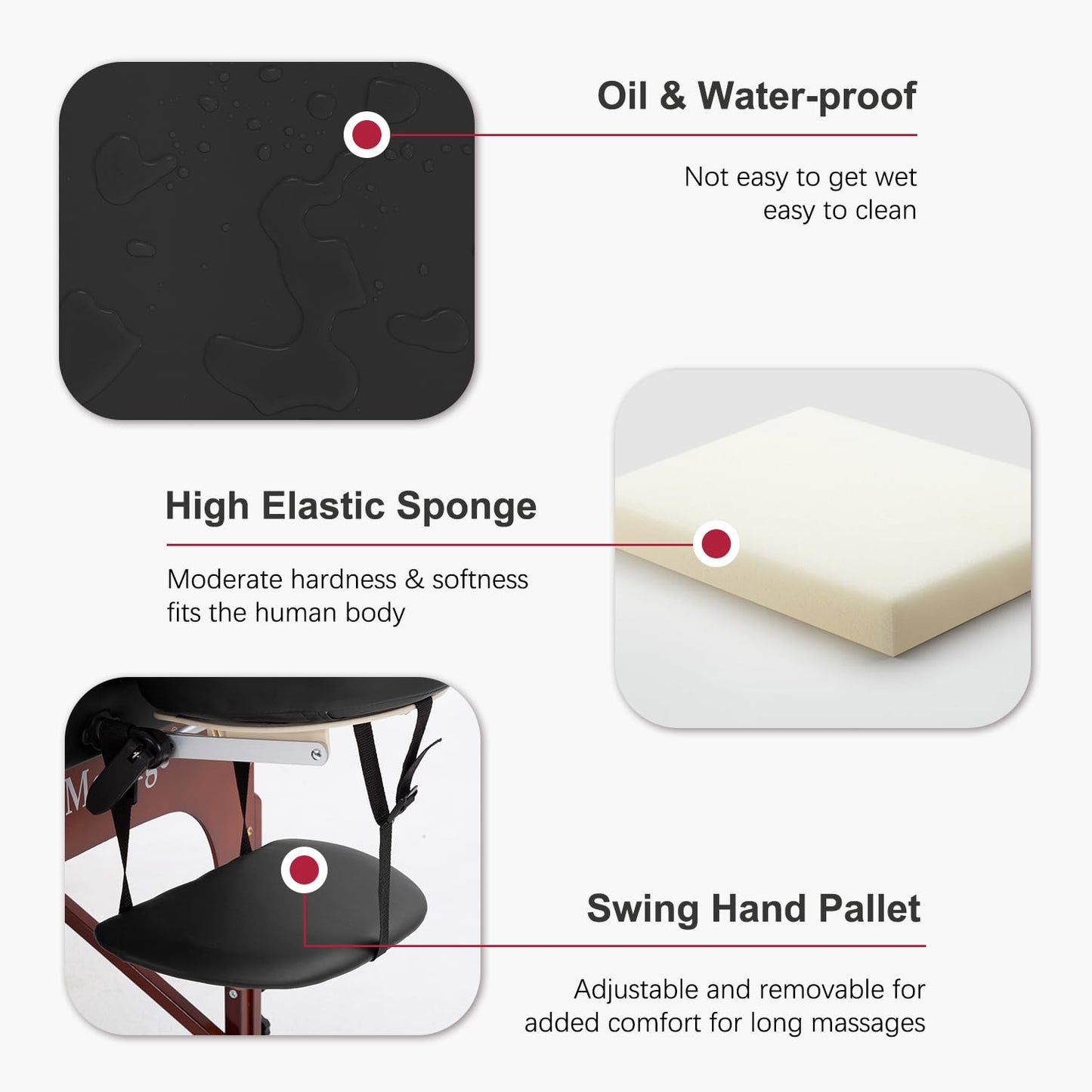 FDW Massage Bed Portable Massage Table 77" L 30" W 2" THK Lash Bed 2 Folding Height Adjustable PU Leather Spa Tables Foldable with Oxford Bag for Spa Footmassage Facial CareSpa Tattoo