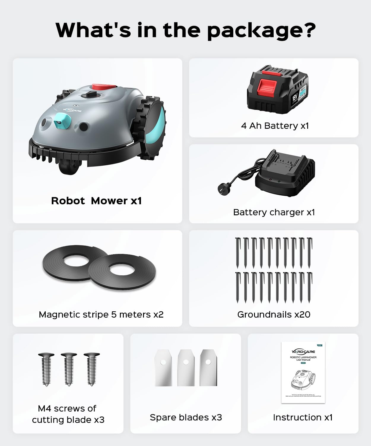 YARDCARE V100 Robot Lawn Mower with HD Vision Navigation, Smart Obstacle Detection, Collision Sensors, Adjustable Cutting Height, Low-Noise Operation—Perfect for Small Lawns up to 1,600 sq ft.