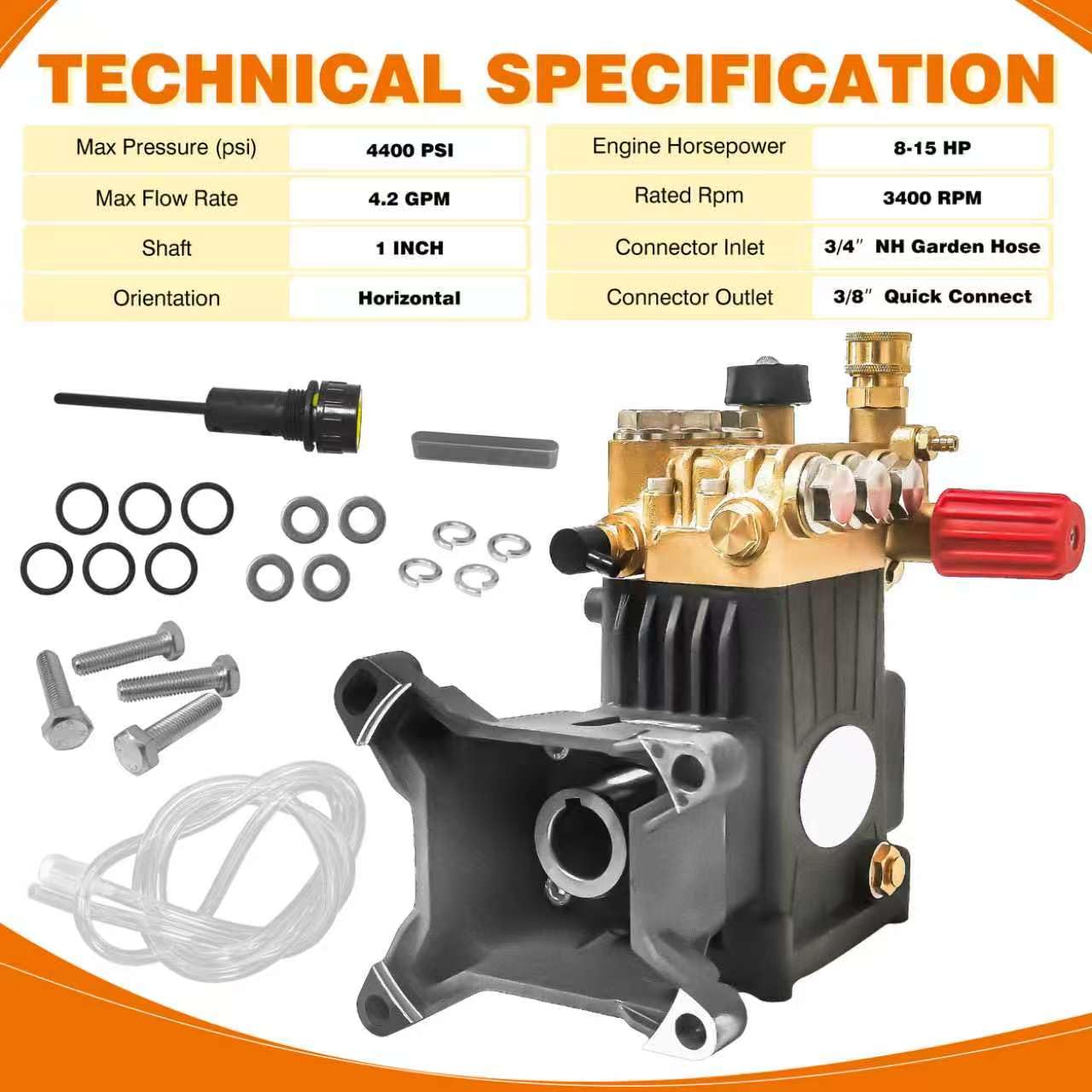 4400 PSI Triplex Pressure Washer Pump, 1" Shaft Crankshaft Pump