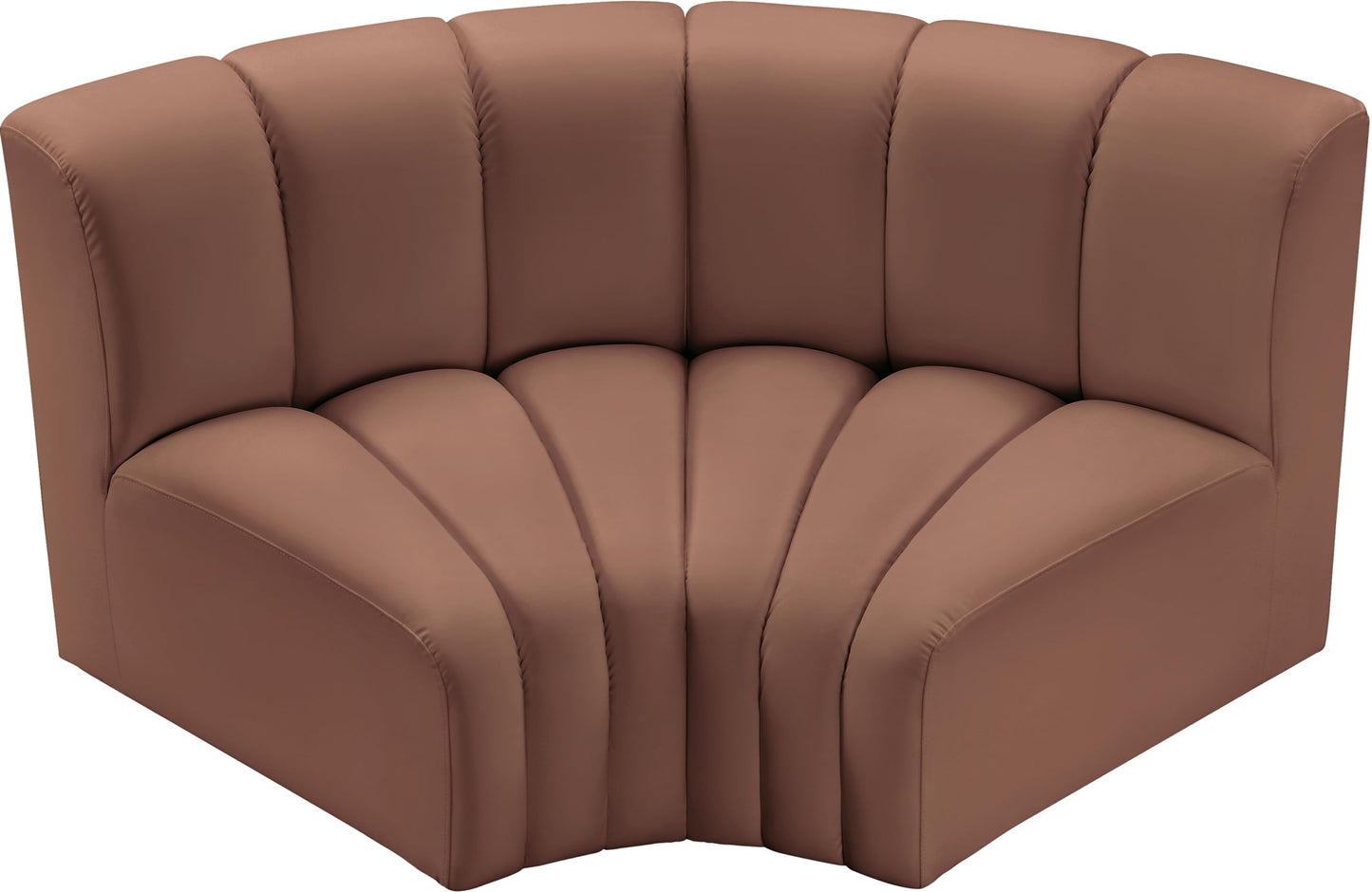 Meridian Furniture 101Cognac-S2B Arc Collection Modern | Contemporary Modular Sofa with Soft Cognac Vegan Leather, Deep Channel Tufting, Modular Design, 60" W x 33" D x 30" H, Cognac