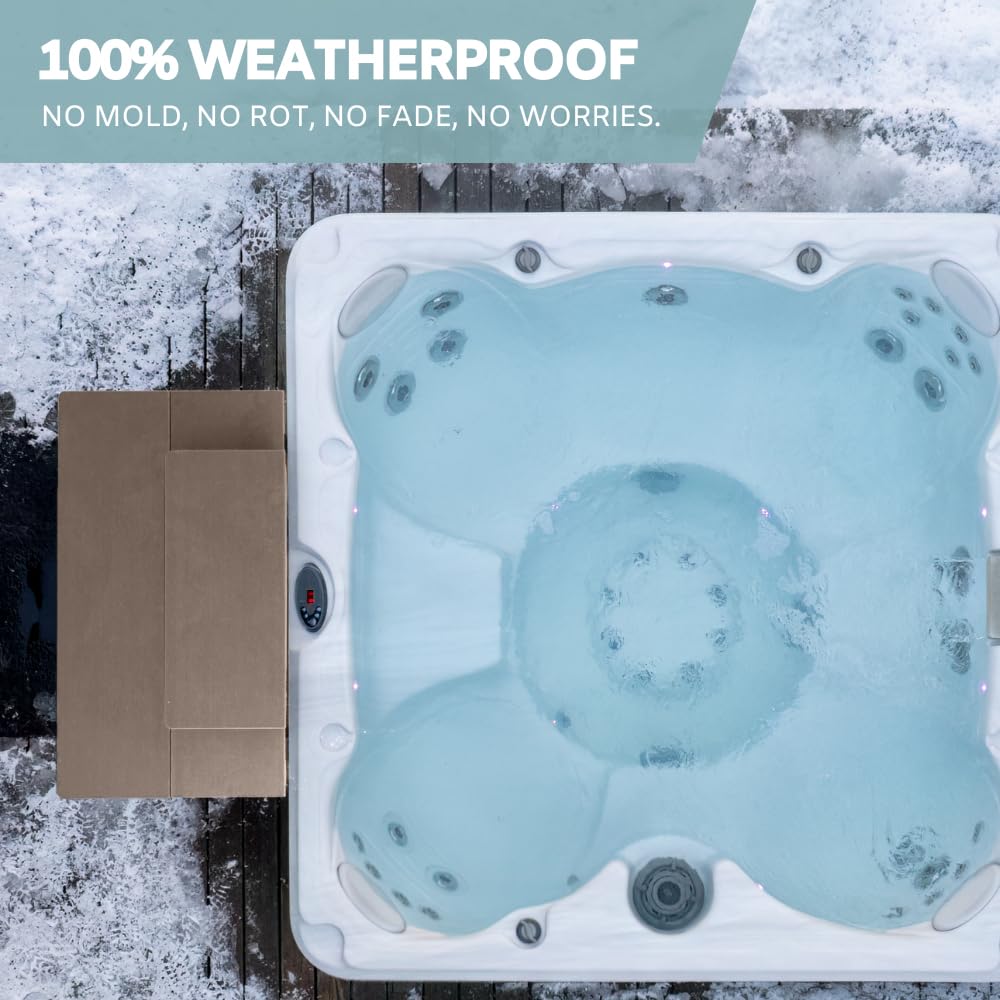 DENKOE Heavy Duty Hot Tub Steps with Storage - Waterproof, Non-Slip & No Maintenance - Large 700LBS Capacity - Multi Angle Access - Ideal for Spa Steps, Hot Tub Stairs - Brown Spa Step for Outdoor