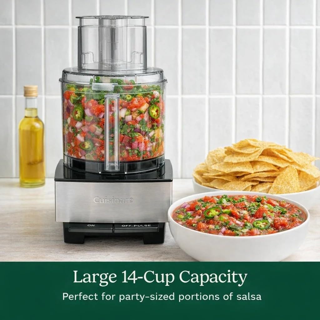 Cuisinart Food Processor, 14-Cup Vegetable Food Chopper for Mincing, Dicing, Shredding, Puree & Kneading Dough, 720-Watt Motor, Stainless Steel, DFP-14BCNY