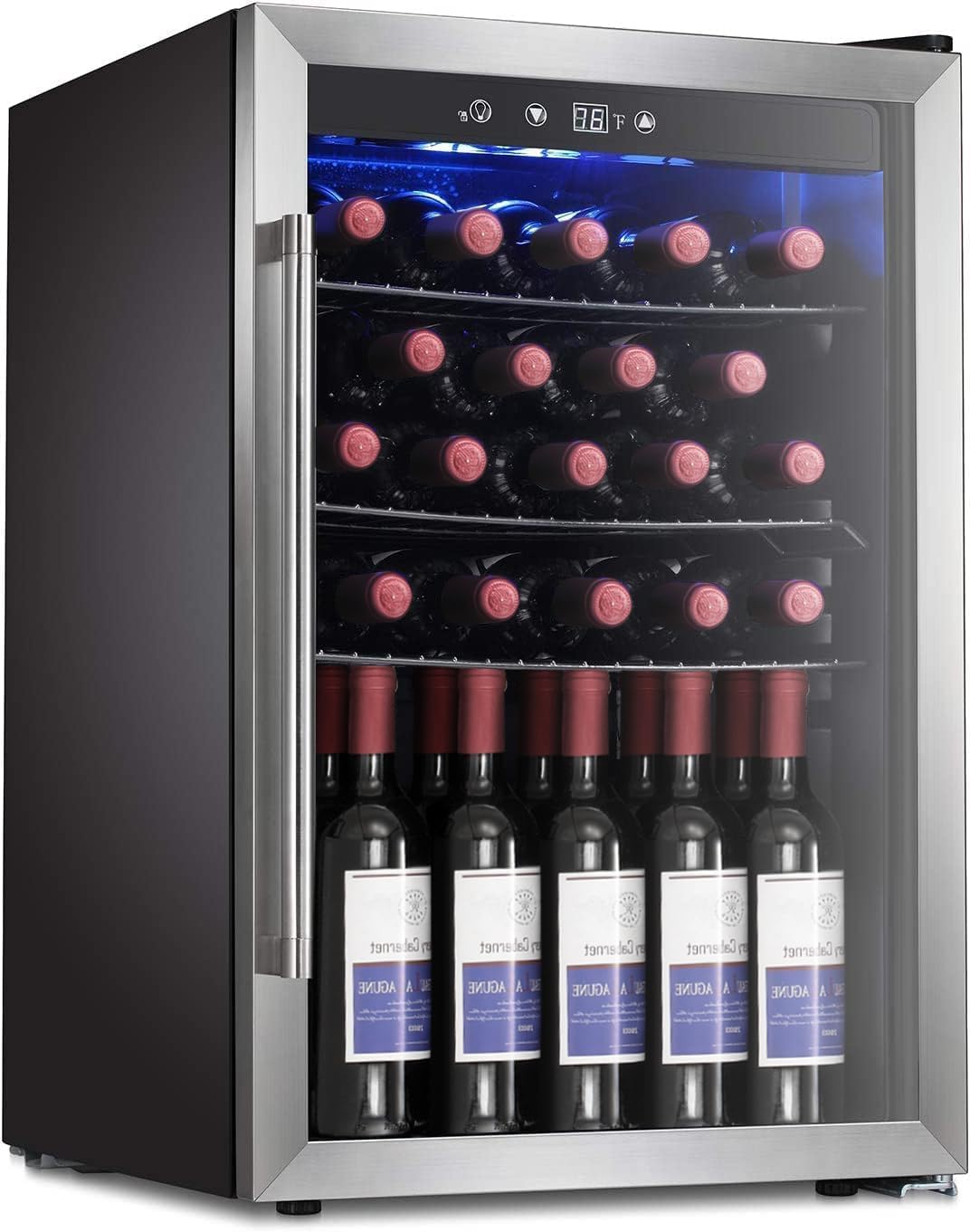 Antarctic Star Wine Cooler/Cabinet Drink Refrigerator Fridge, 36 Bottle Freestanding Wine Chiller with Stainless Steel, Double-Layer Glass Door Touch Screen for Home Office/Bar, 4.4Cu.Ft., Silver