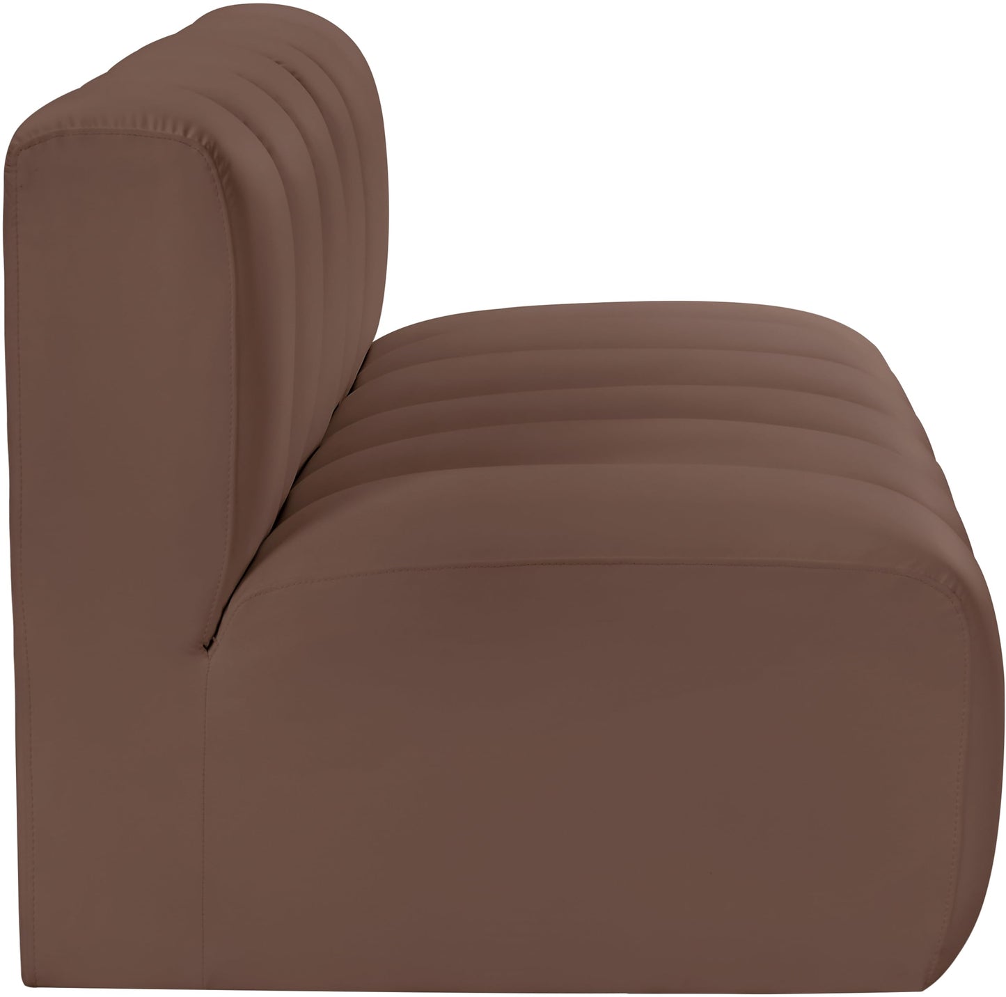 Meridian Furniture 101Brown-S2A Arc Collection Modern | Contemporary Modular Sofa with Soft Brown Vegan Leather, Deep Channel Tufting, Modular Design, 60" W x 31" D x 30" H, Brown