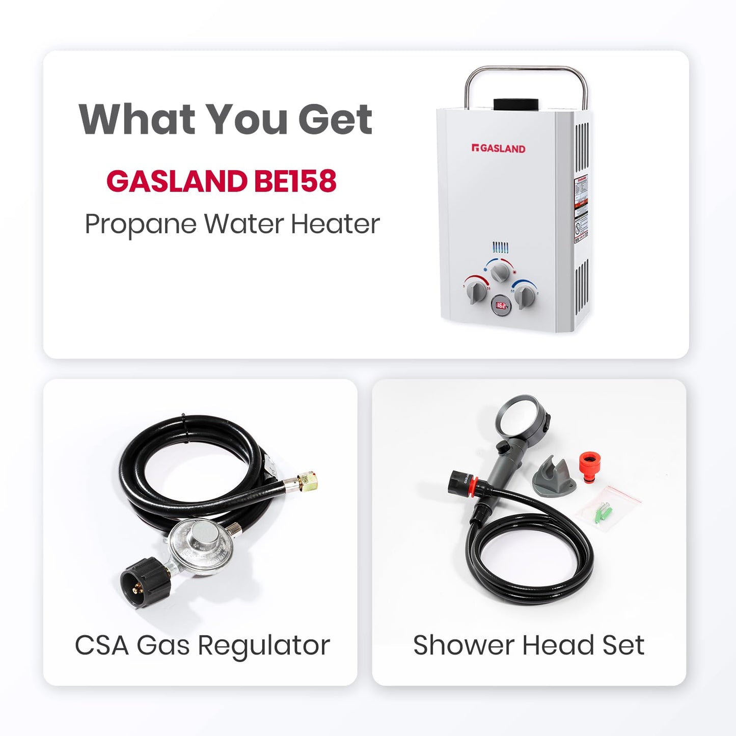 GASLAND BE158 Tankless Water Heater Propane | CSA Certified | 1.58 GPM, 41,000 BTU | Instant Hot Water Heater Outdoor Use Propane Shower for Camping, Off-Grid Living
