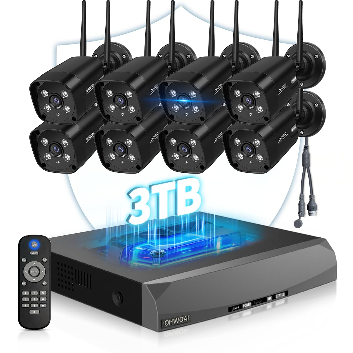 《Dual Antennas & 130° Wide Angle》Wireless Security Camera System Outdoor, Wireless Cameras for Home Security, Surveillance Video Systems DVR Kits