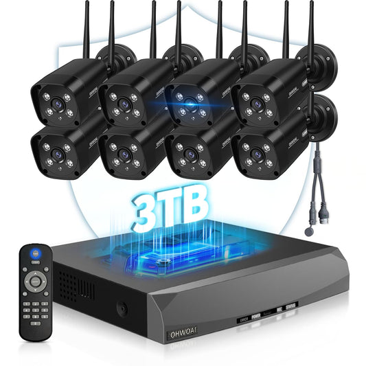 《Dual Antennas & 130° Wide Angle》Wireless Security Camera System Outdoor, Wireless Cameras for Home Security, Surveillance Video Systems DVR Kits