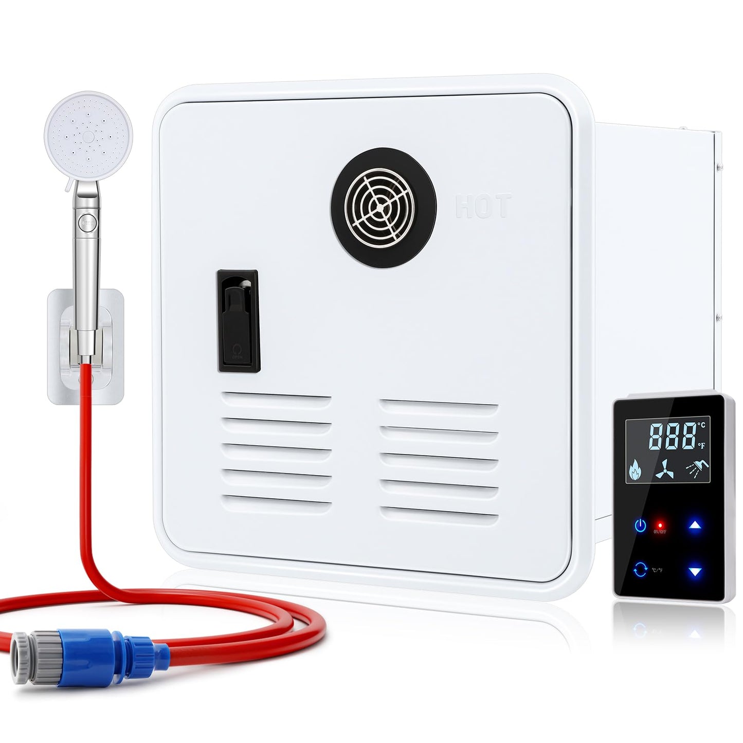 RV Tankless Water Heater, 61,000 BTU On Demand Instant Propane Gas RV Tankless Hot Water Heater with White Door and Remote, 3.9 GPM, 12V，Multi-Protection for RVers' Everyday Use