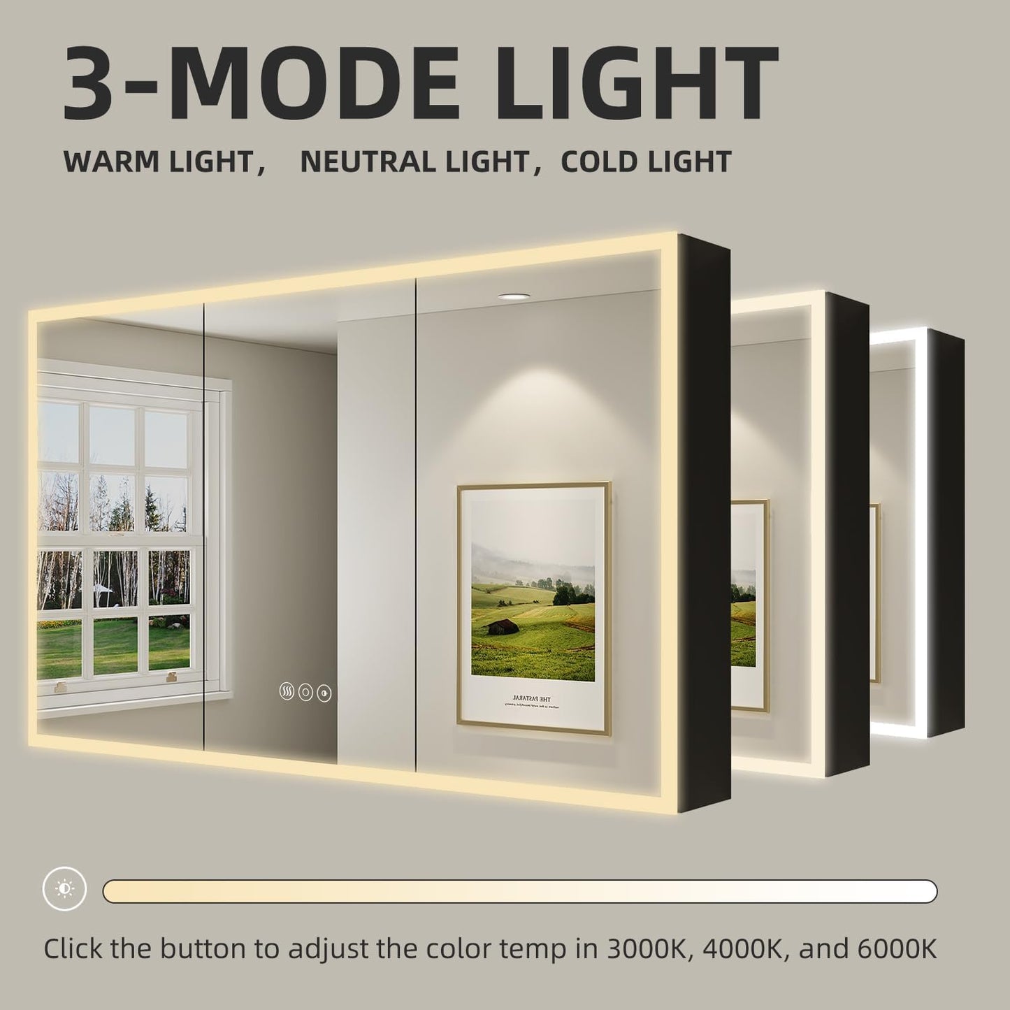 Buruis 60 x 32 Inch Medicine Cabinet with LED Lights and Mirror, Recessed/Wall Mounted Bathroom Cabinet, 3-Color Light, Defogger, Memory Function, Outlet & USB, Dimmer, Black