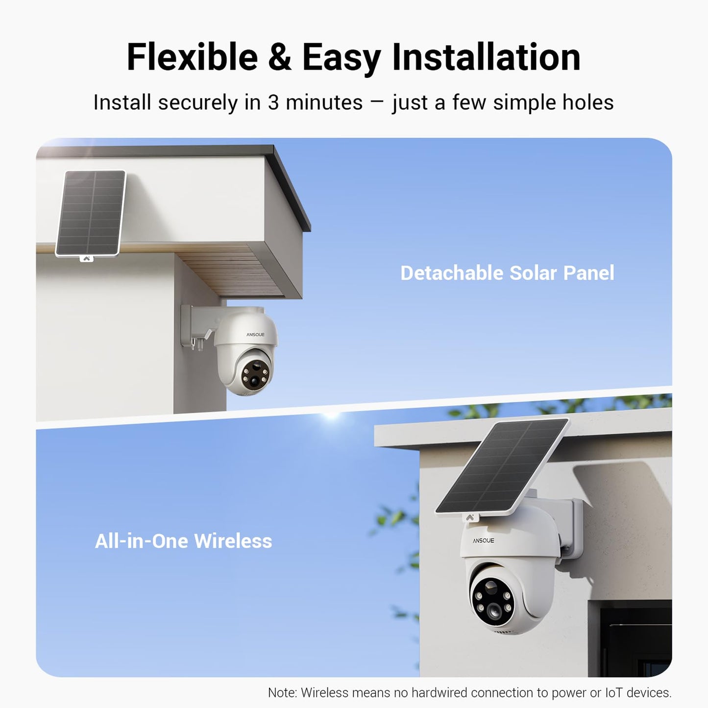 ANSQUE Security Cameras Wireless Outdoor Home System, 2 Camera Kit, No Subscription Fees, Solar Powered, Local Storage, 365-Day Battery Life, 360°PTZ Surveillance, Auto Tracking, 2K Color Night Vision