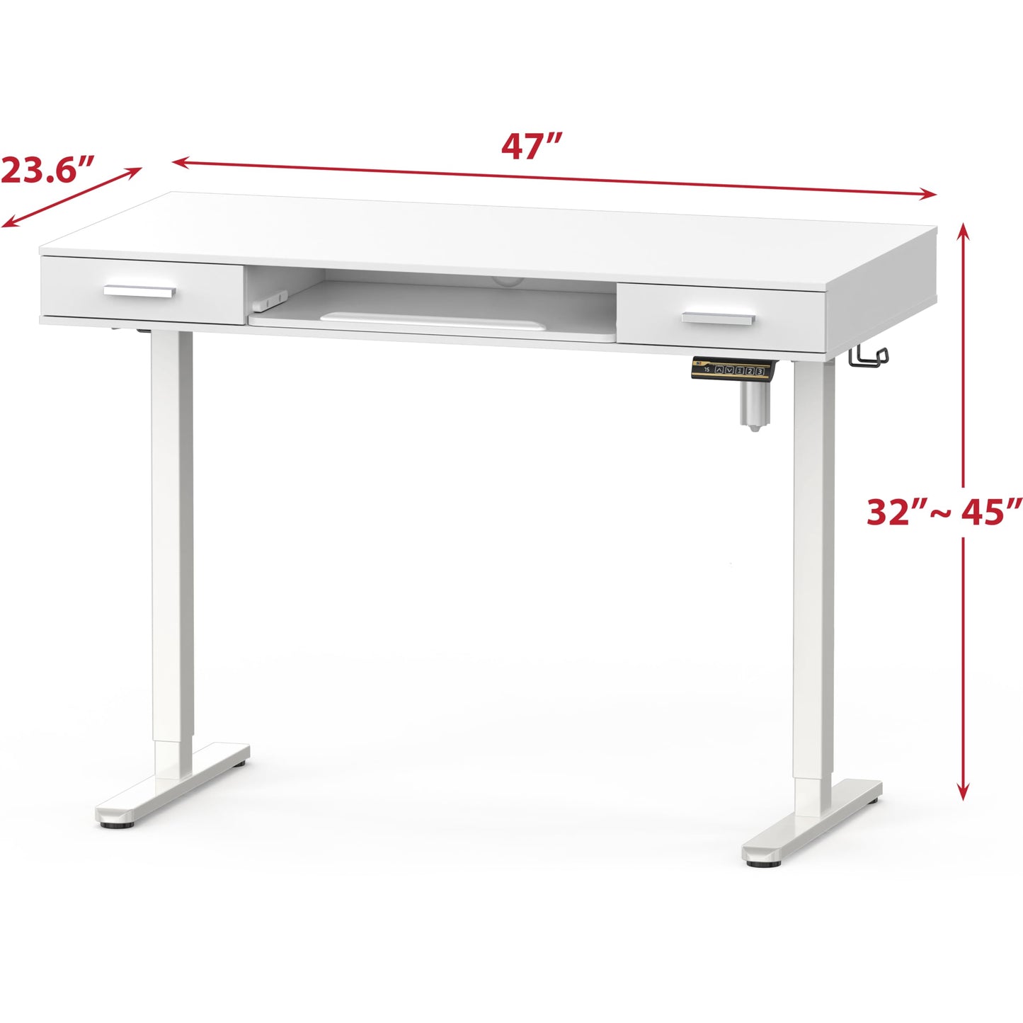 SHW 48-Inch Electric Height Adjustable Desk with Keyboard Tray and 2 Drawers, White