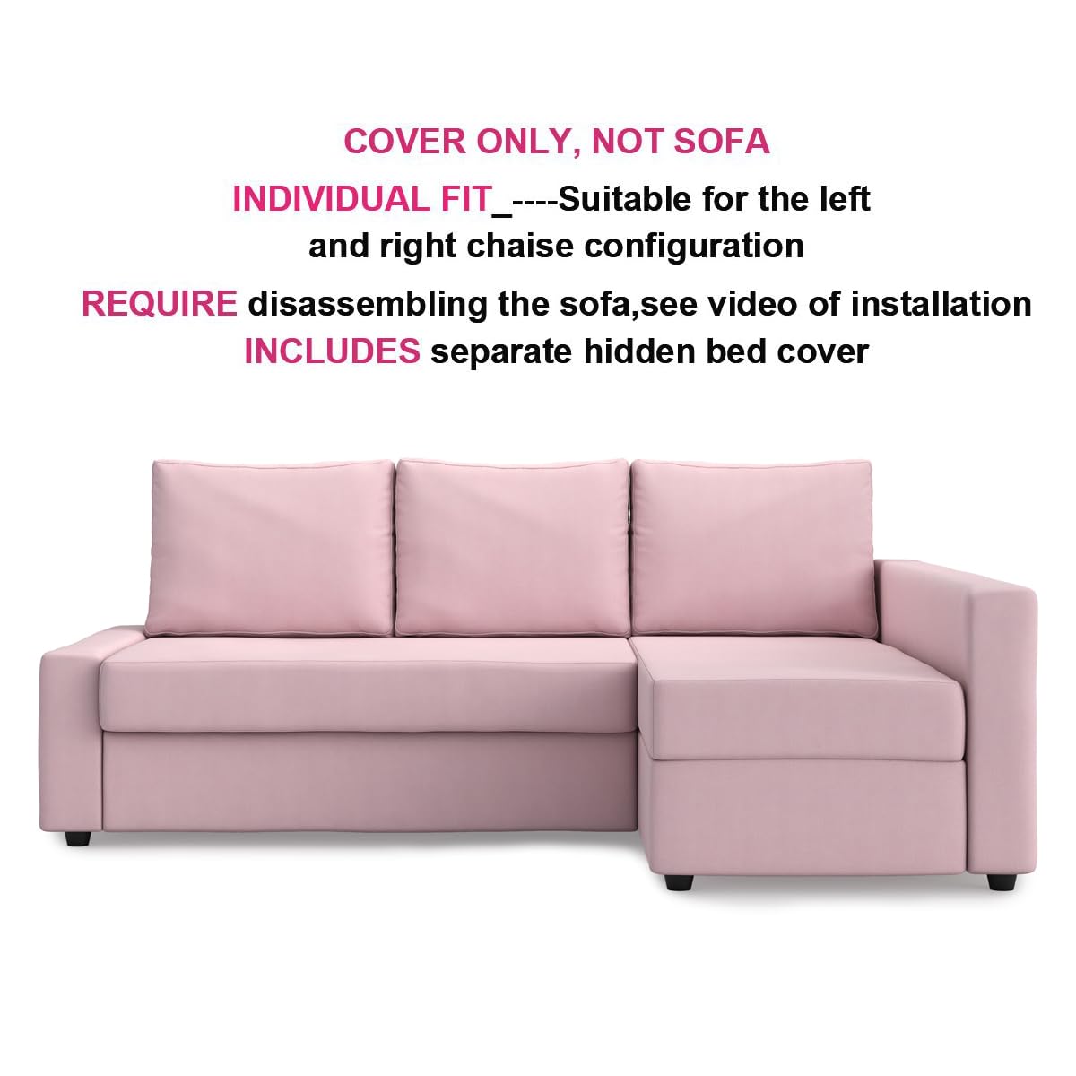 MASTERS OF COVERS Snug Fit Friheten Slipcover for The IKEA Friheten with Chaise Corner Cover, Sofa Bed Cover, Sectional Slipcover Replacement (Pink)（Cover Only！Not Sofa！）