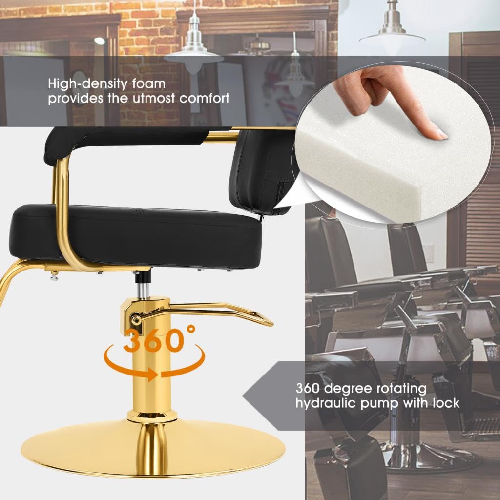 Artist hand Black and Gold Salon Chair, Professional Hair Stylist Chair