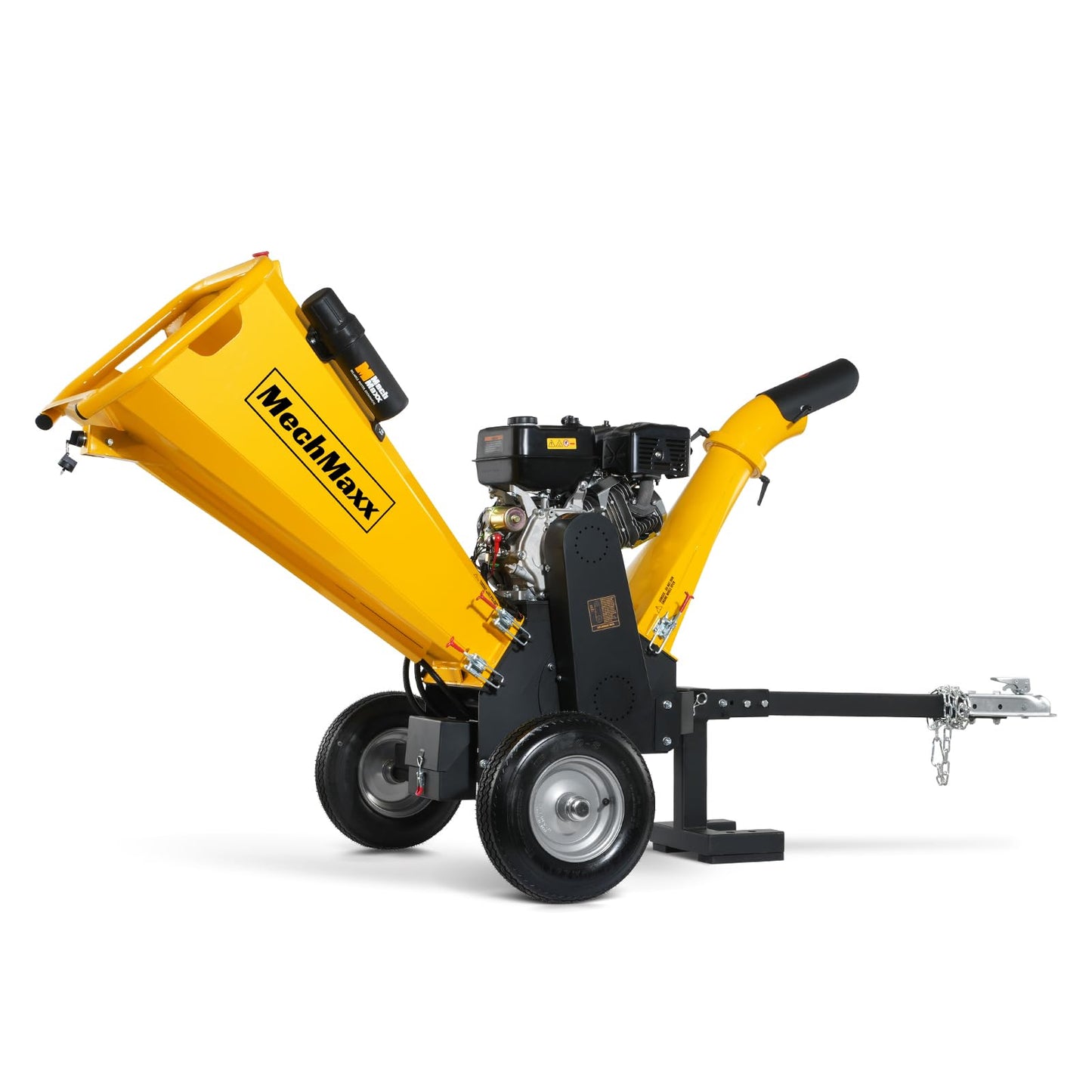 MechMaxx 5'' inch DUCAR 420cc 15hp E-Start Gas Powered Wood Chipper Shredder Mulcher with Towbar/Emergency Stop Button,Model GS1500 Yellow