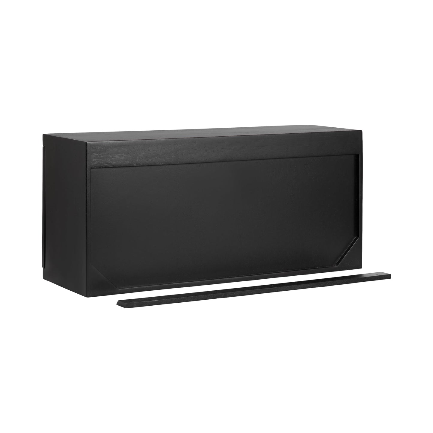 Kate and Laurel Furrow Modern Wooden Sliding Ribbed Door Wall Cabinet; 30 x 10 x 14; Black; Decorative Storage Cabinet with Sliding Door for Use as Floating Nightstand or Floating TV Shelf