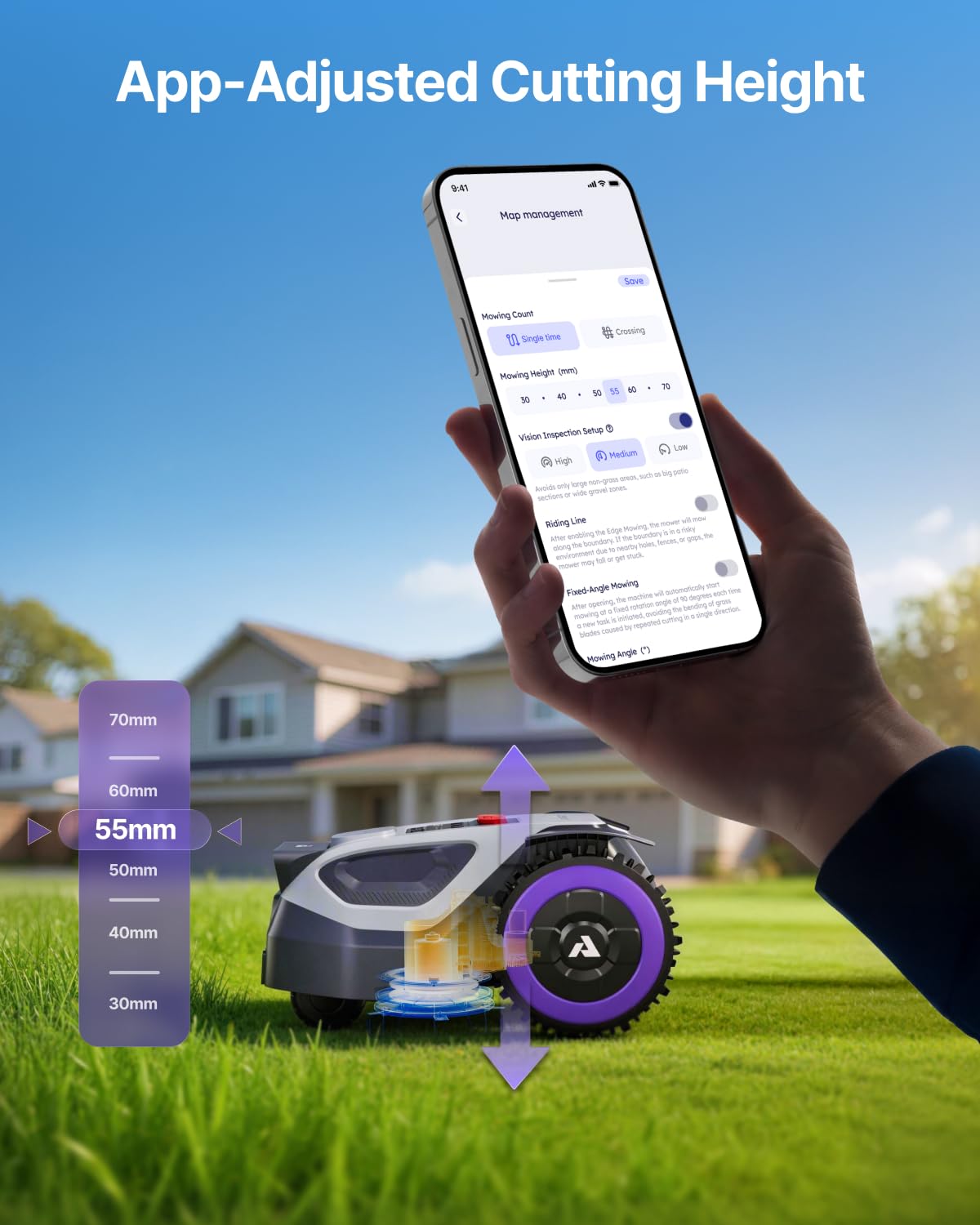 ANTHBOT M5 with Garage Robot Lawn Mower, RTK+NRTK Navigation Perimeter Wire Free 1/4 Acre, Vision Obstacle Avoidance Robotic Lawnmower with Automatic Mapping Zone Division, 45% Slope, App Control