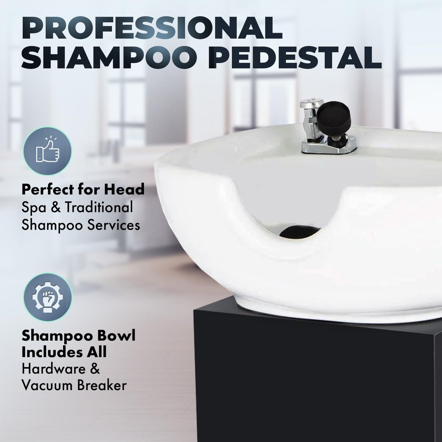 Buy-Rite Bali Head Spa Pedestal Shampoo Unit for Salons & Barbershops, Large White Porcelain Bowl, Padded Headrest, Vacuum Breaker, Back or Side Wash, 21"D x 25"W x 34"H, BR-BALIHEADSPAPEDESTAL