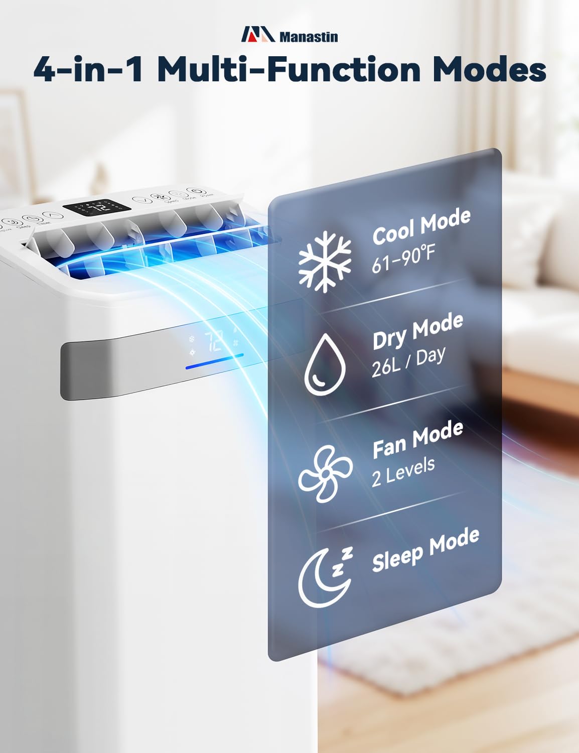 Manastin 14000 BTU Portable Air Conditioner, Fast Cooling AC for Large Rooms up to 700 Sq.Ft, 4-in-1 Cool/Dry/Fan/Sleep Modes, Quiet Operation, 24H Timer, Remote Control & Window Kit-1-piece