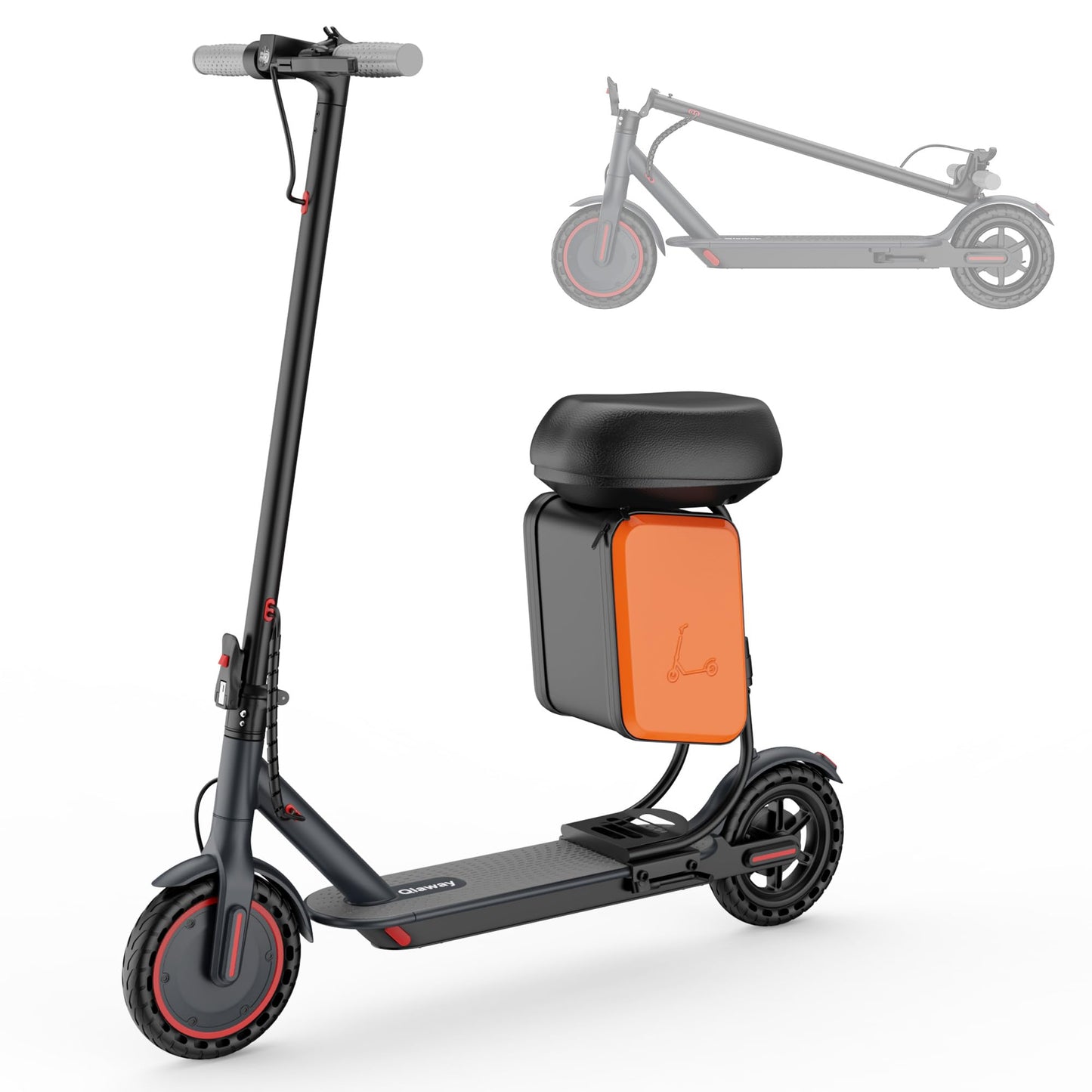 Qlaway Electric Scooter for Adults - 2-in-1 Seat Box, 8.5" Solid Tire, Powerful 350W Motor, Top Speed 19 MPH, Max 16 Miles Ranges, Aluminum Alloy Frame Foldable Commuting Escooter