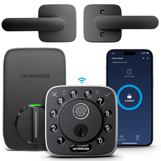 ULTRALOQ Bolt Fingerprint WiFi Smart Locks for Front Door with Door Sensor, Works with Apple Home, Alexa, Google, Keypad Door Lock with Handle, App Remote Access, Geofence Auto Unlock, Auto-Lock