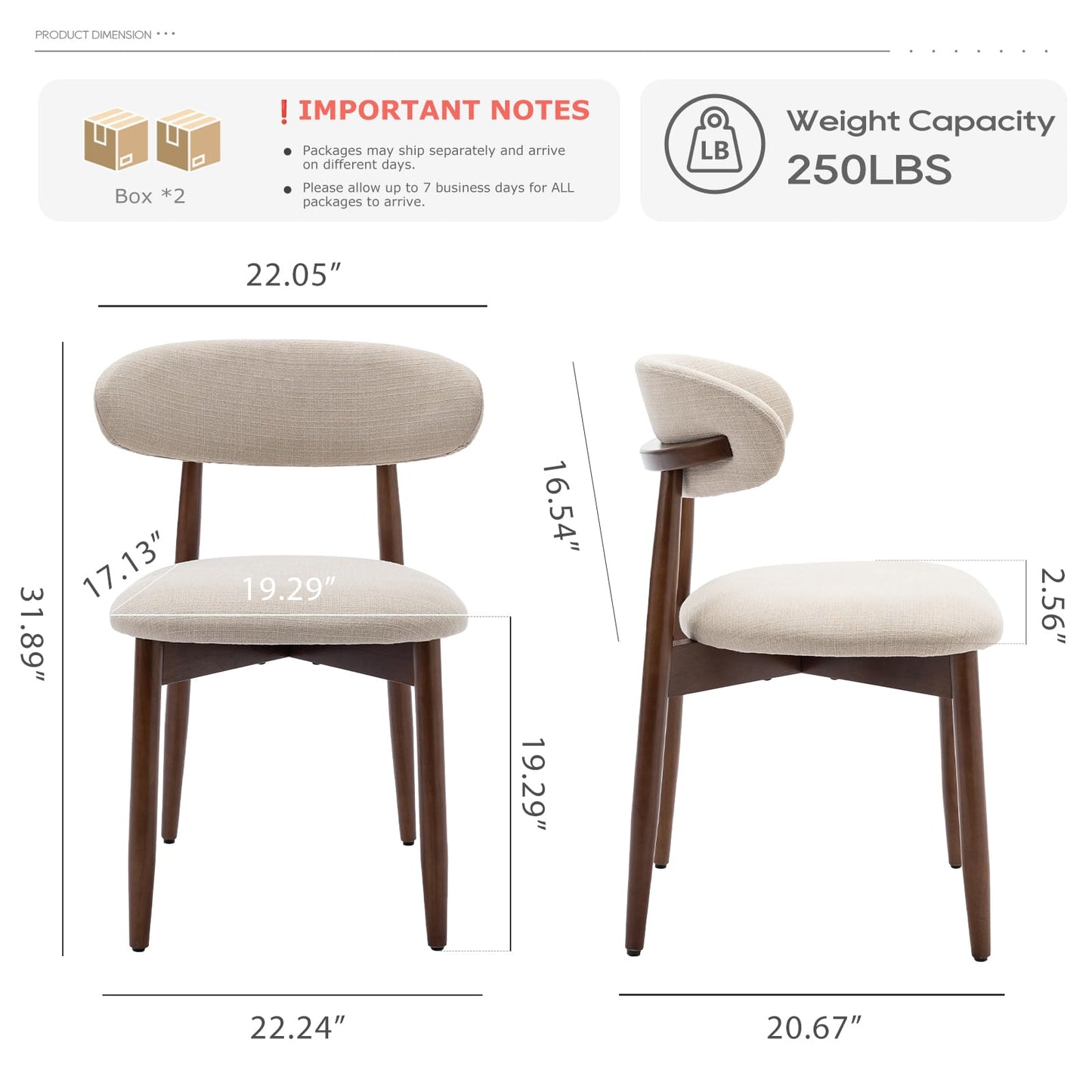 COLAMY Wooden Dining Chairs Set of 4, Modern Fabric Upholstered Kitchen Side Chairs, Farmhouse Dining Room Chair with Foot Pegs, Beige