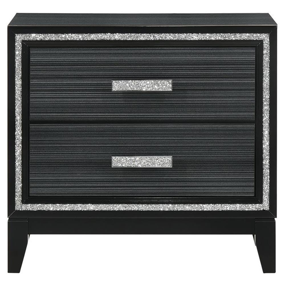 Acme Haiden Wooden 2-Drawer Nightstand with Silver Trim in Weathered Black