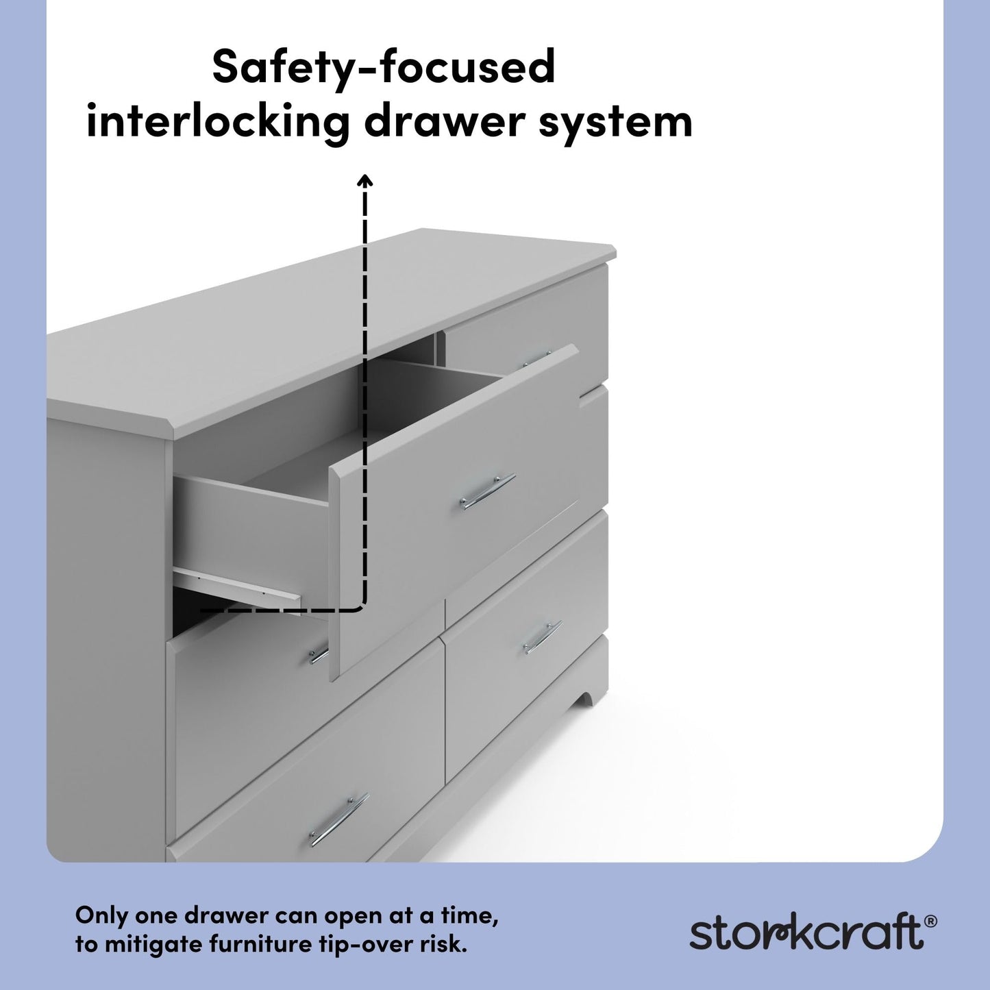 Storkcraft Brookside 6-Drawer Dresser (Pebble Gray) – GREENGUARD Gold Certified, Gray Dresser for Bedroom, Kids & Nursery Storage Chest, Safety Interlocking Drawers, Pre-Installed Tracks, Kids Chest