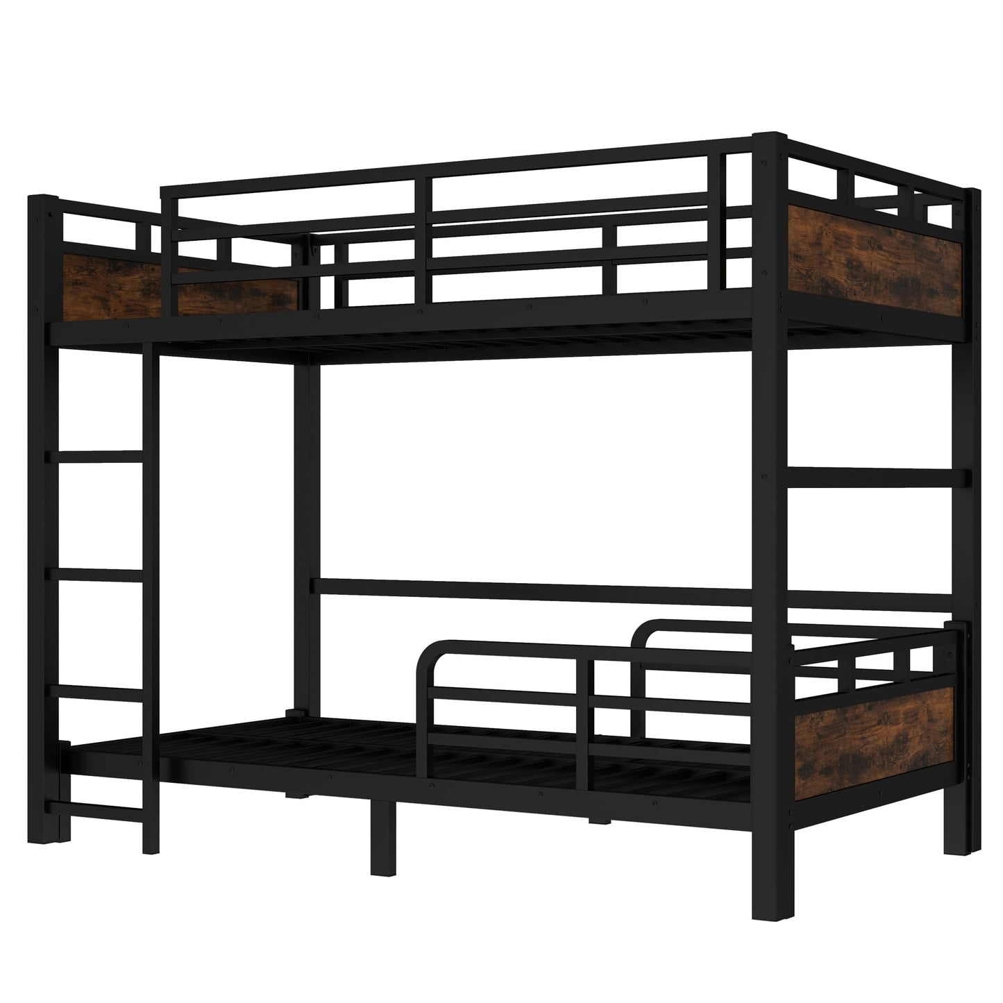 Twin XL Over Twin XL Bunk Bed with Headboard and Full Length Guardrail, Separable Bunk Bed, Heavy Duty Bunk Beds Can Turns Into Loft Bed and Platform Bed, Black