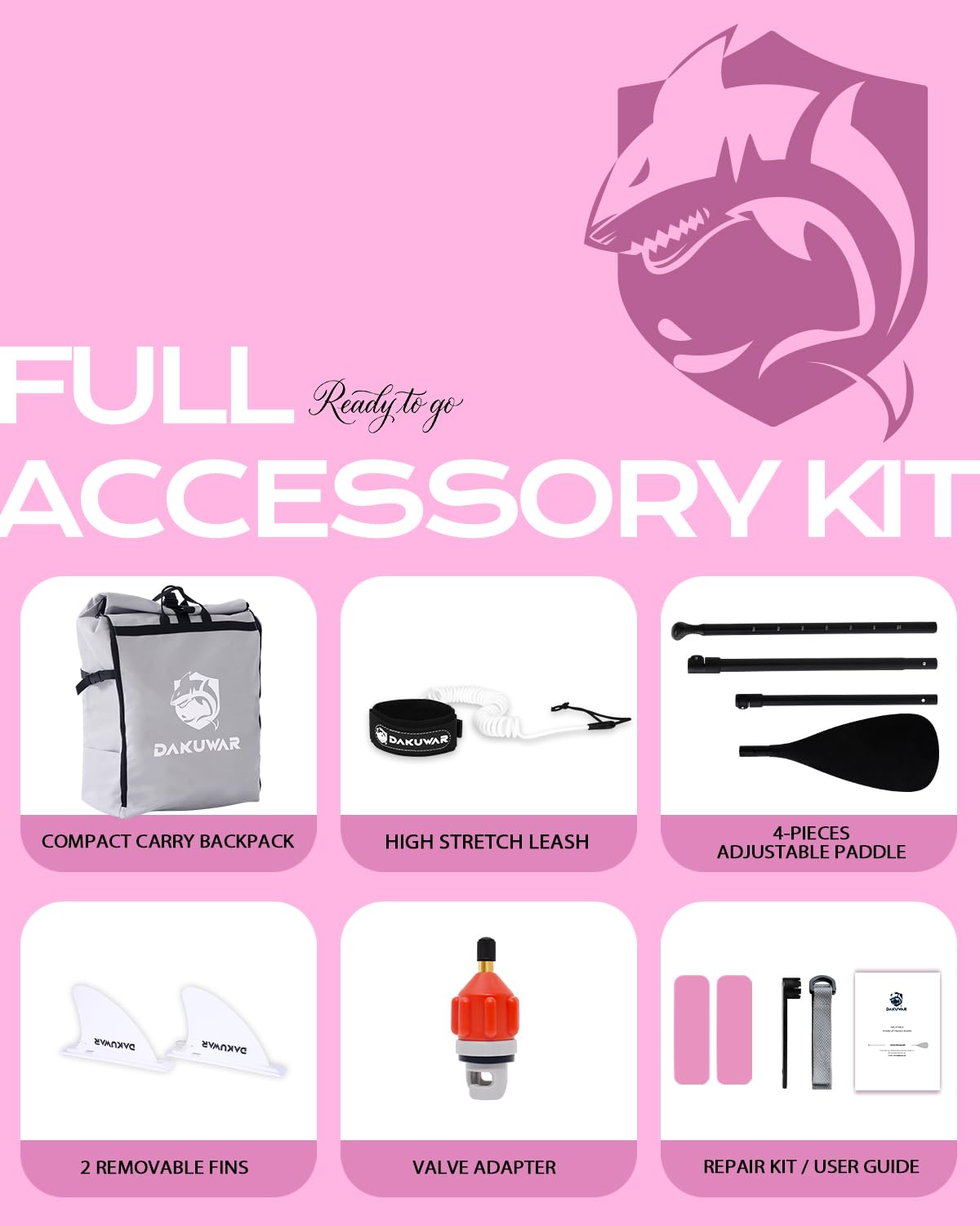DAKUWAR Inflatable Paddle Board 10'x31.5''x6'' Folding Stand up Paddle Boards with SUP Accessories Valve Adaptor/2 fins/SUP Backpack/Ankle Leash/Repair Kit (Pink and White)
